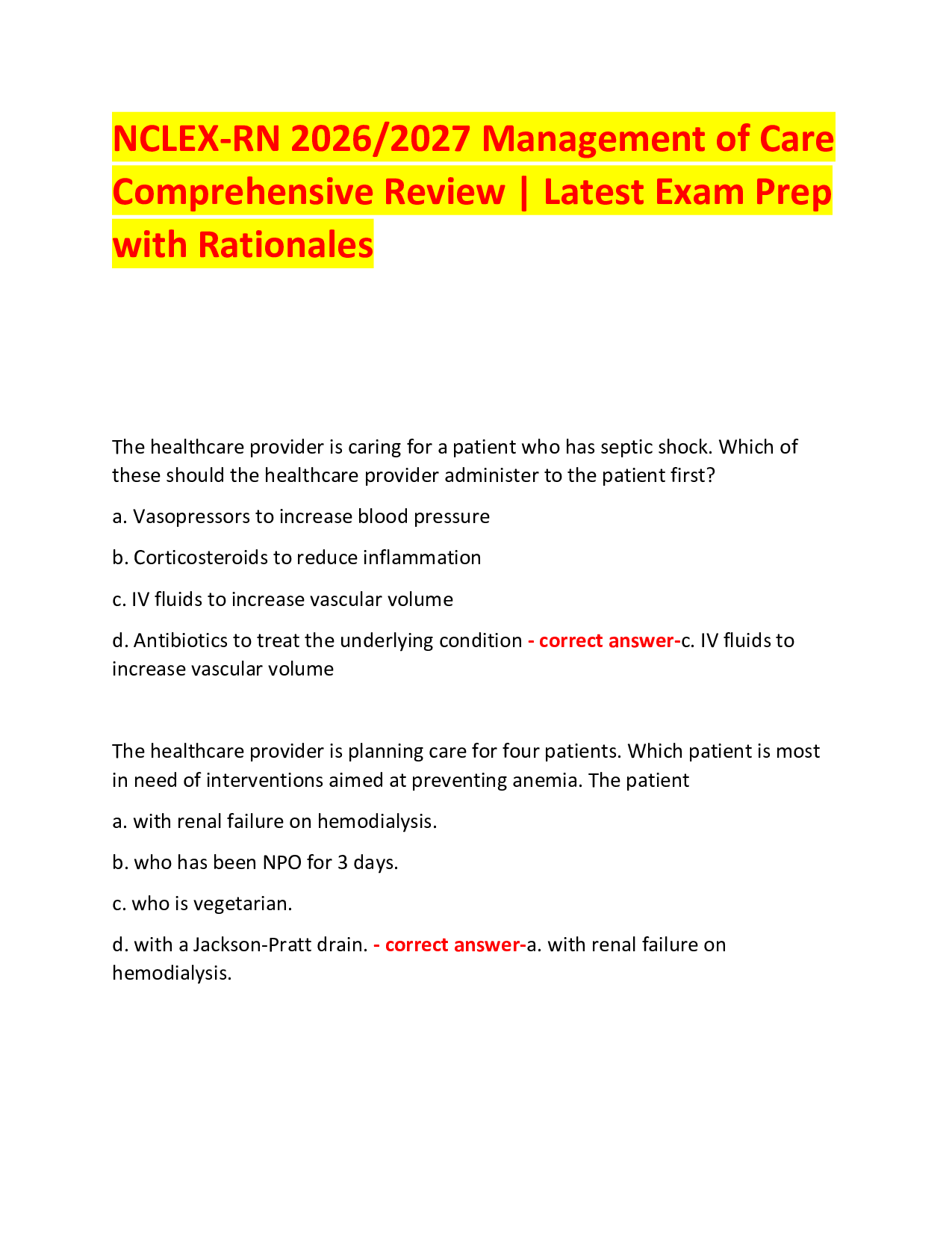 NCLEX-RN 2026/2027 Management of Care Comprehensive Review | Latest Exam Prep with Rationales