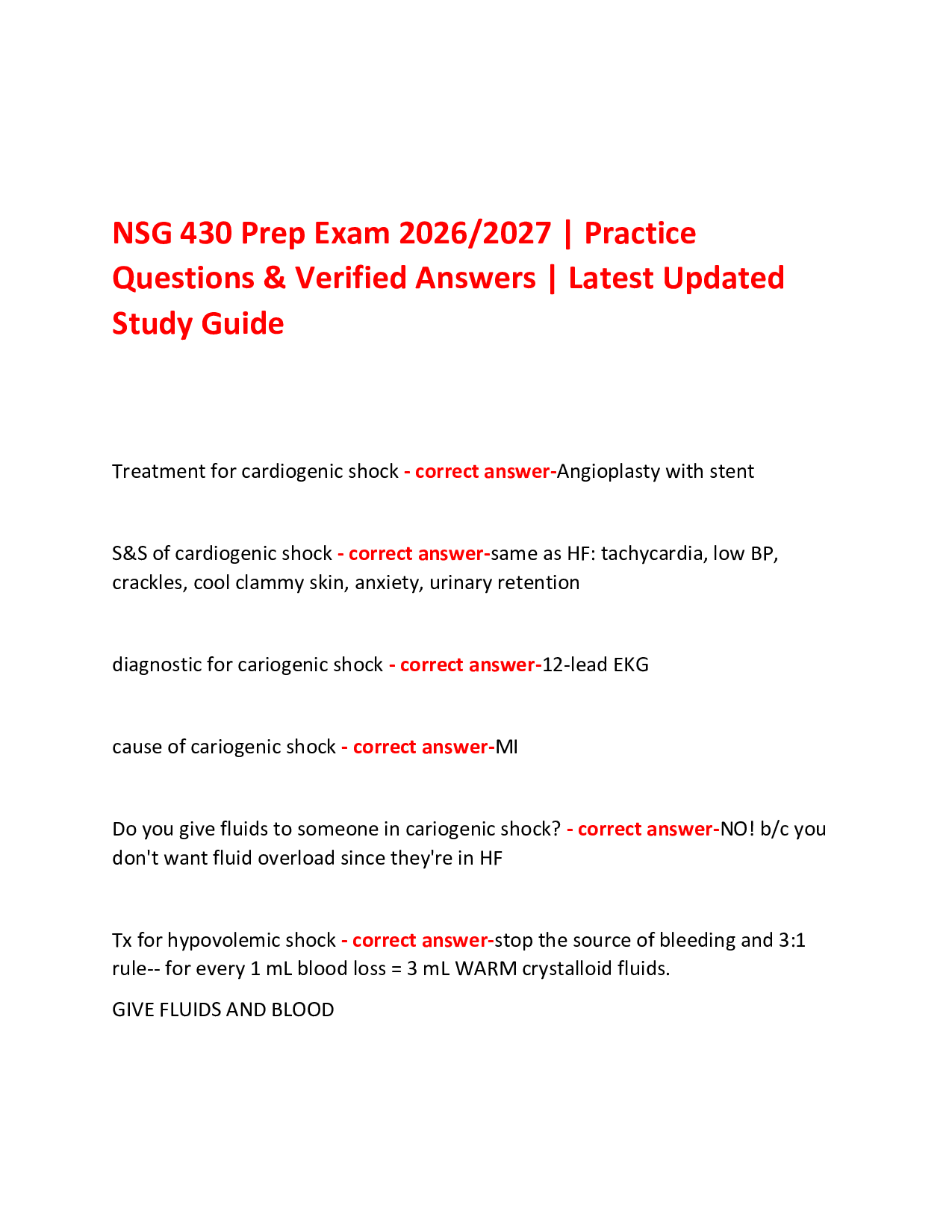 NSG 430 Prep Exam 2026/2027 | Practice  Questions & Verified Answers | Latest Updated Study Guide