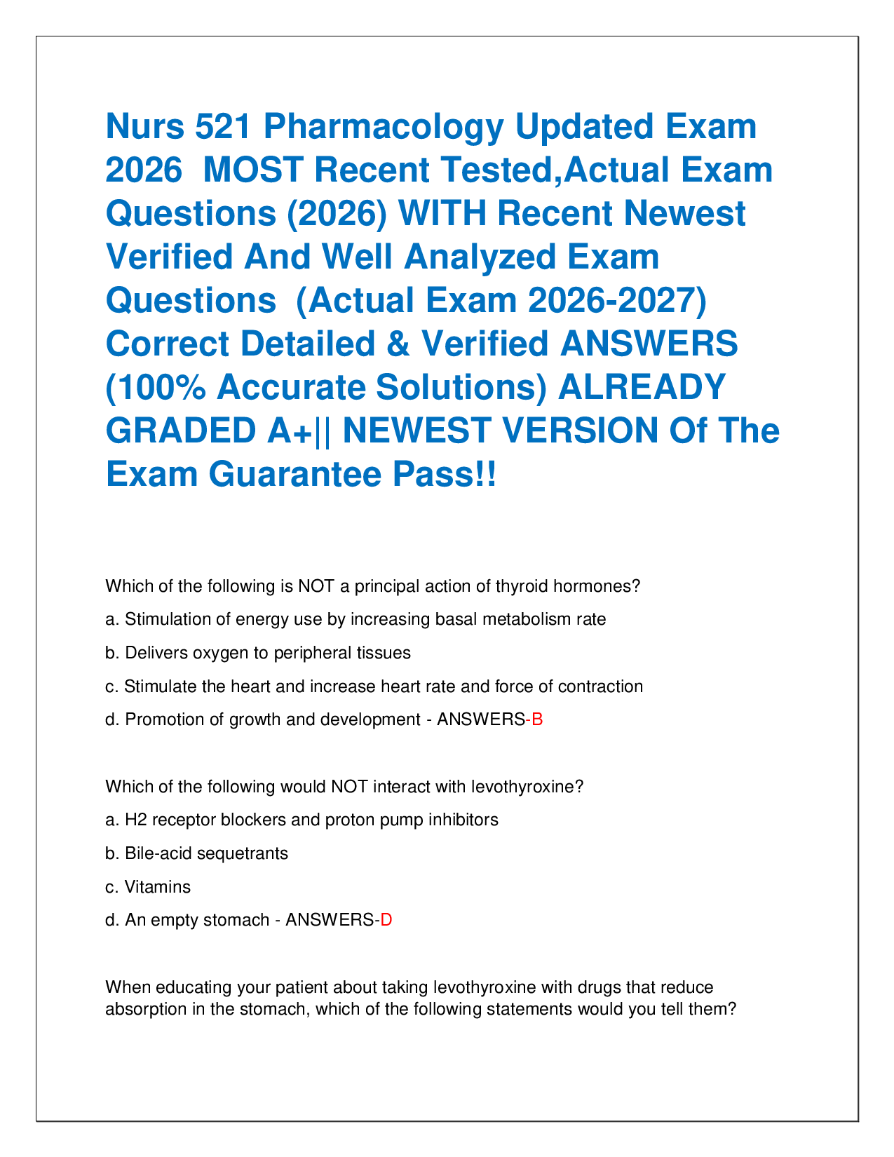 Nurs 521 Pharmacology