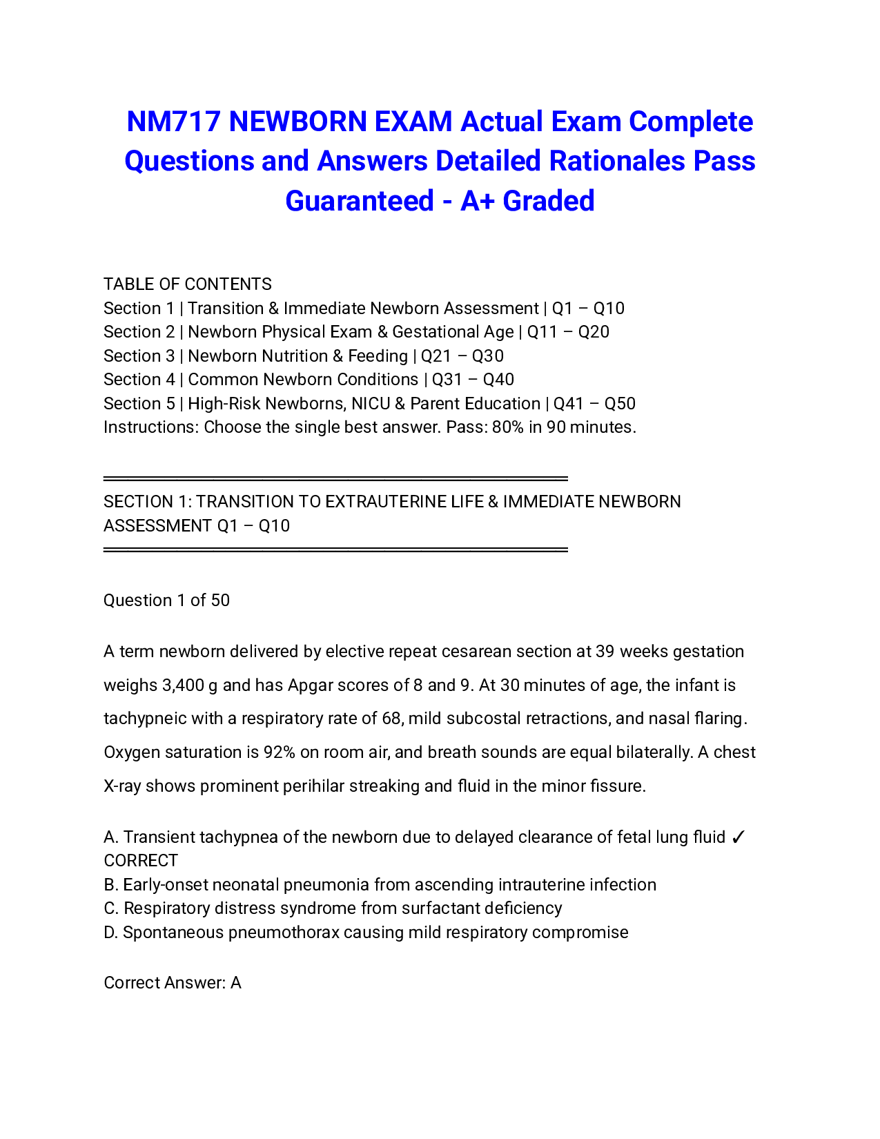 NM717 NEWBORN EXAM Actual Exam Complete Questions and Answers Detailed Rationales Pass Guaranteed - A+ Graded