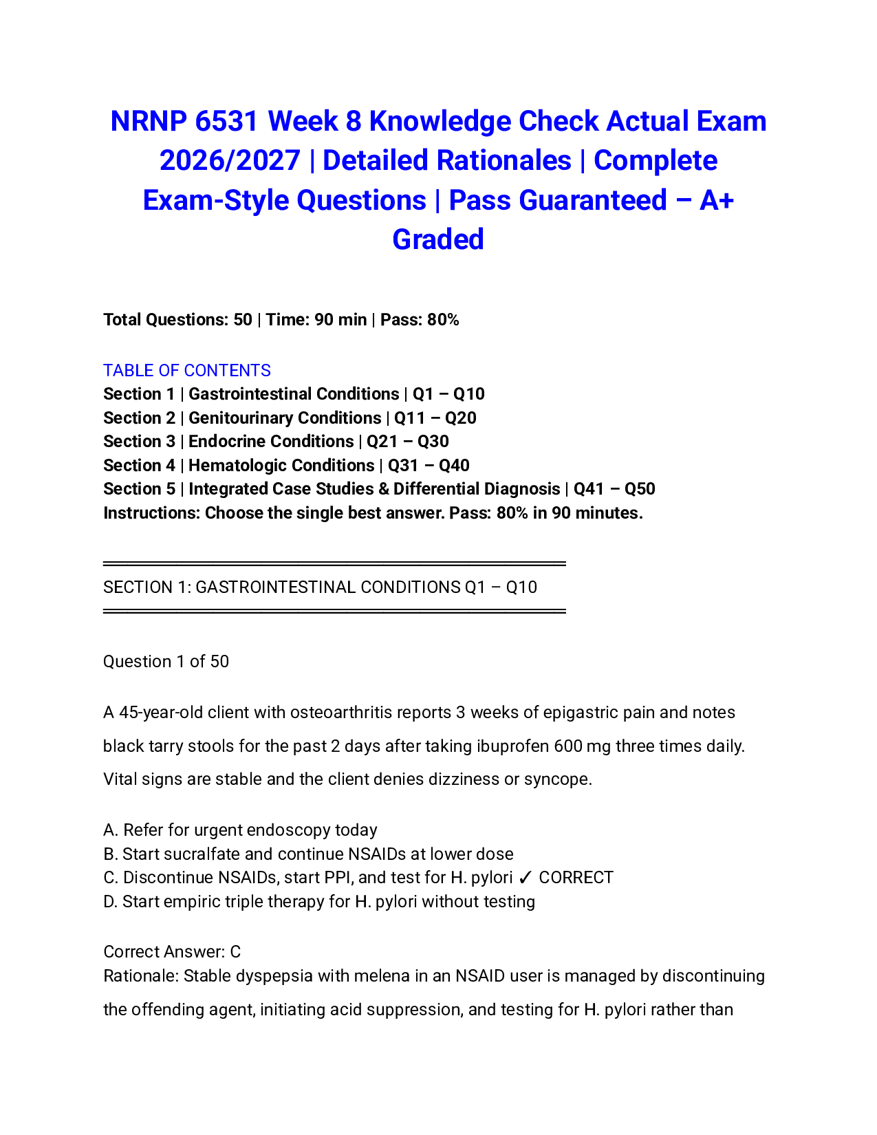 NRNP 6531 Week 8 Knowledge Check Actual Exam 2026/2027 | Detailed Rationales | Complete Exam-Style Questions | Pass Guaranteed – A+ Graded