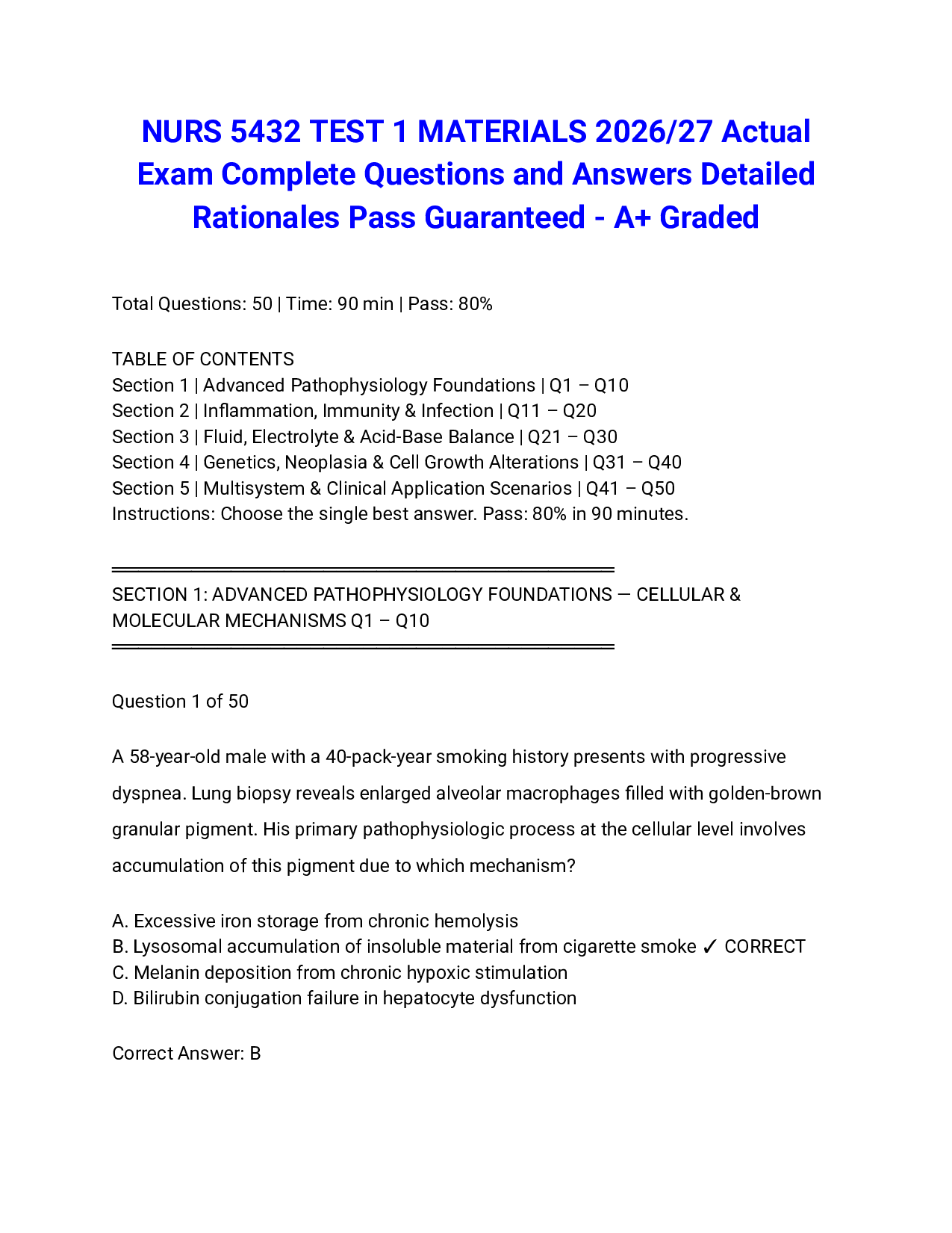 NURS 5432 TEST 1 MATERIALS 2026/27 Actual Exam Complete Questions and Answers Detailed Rationales Pass Guaranteed - A+ Graded