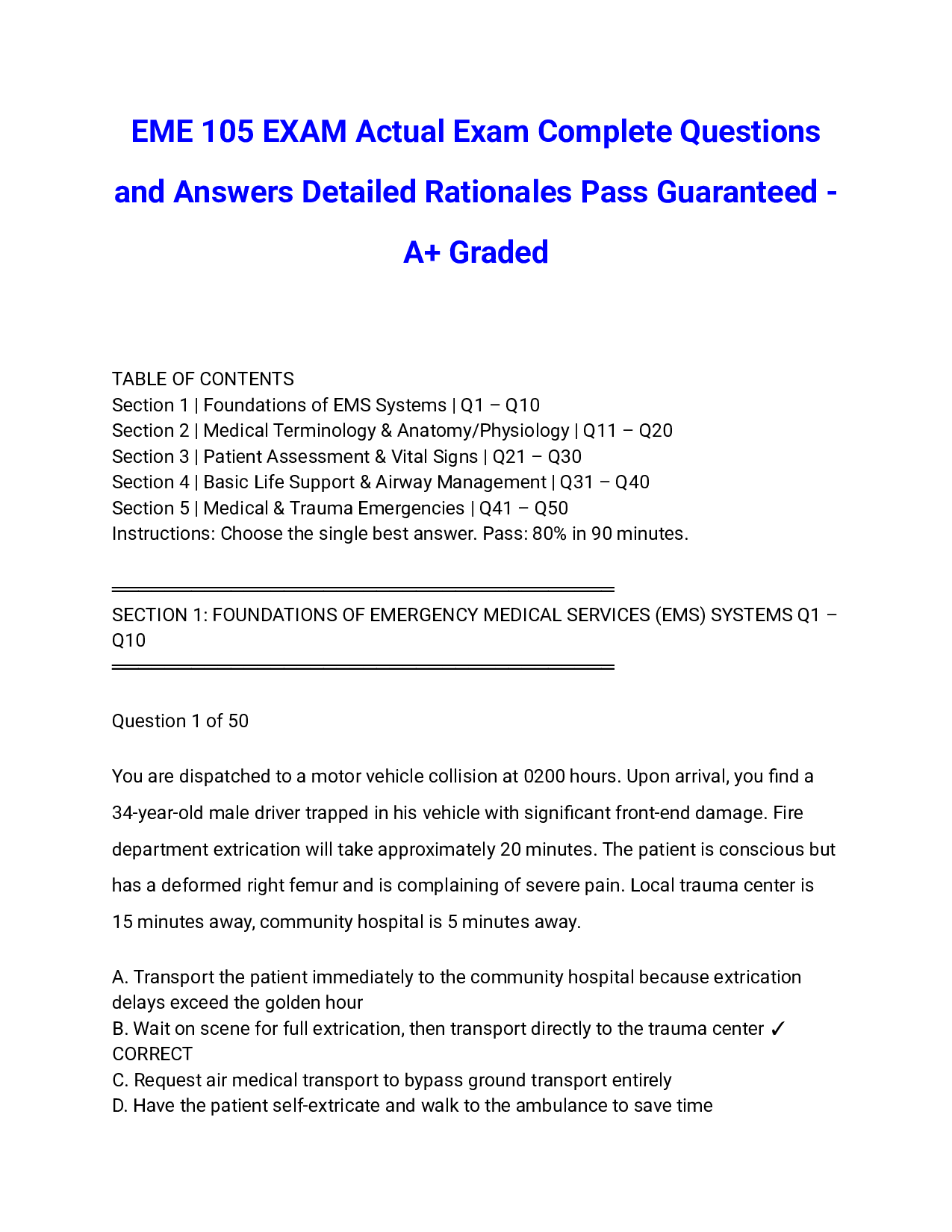 EME 105 EXAM Actual Exam Complete Questions and Answers Detailed Rationales Pass Guaranteed - A+ Graded