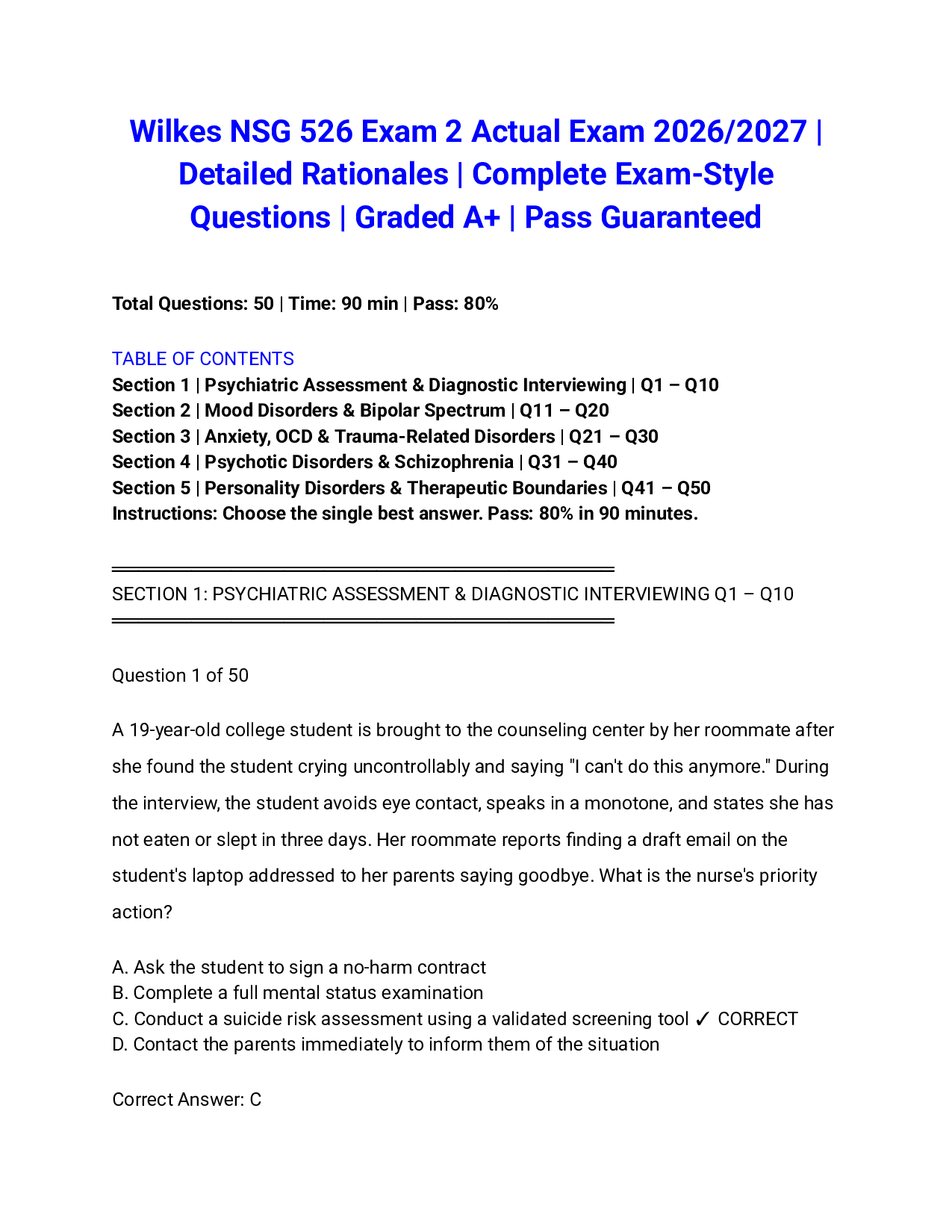 Wilkes NSG 526 Exam 2 Actual Exam 2026/2027 | Detailed Rationales | Complete Exam-Style Questions | Graded A+ | Pass Guaranteed