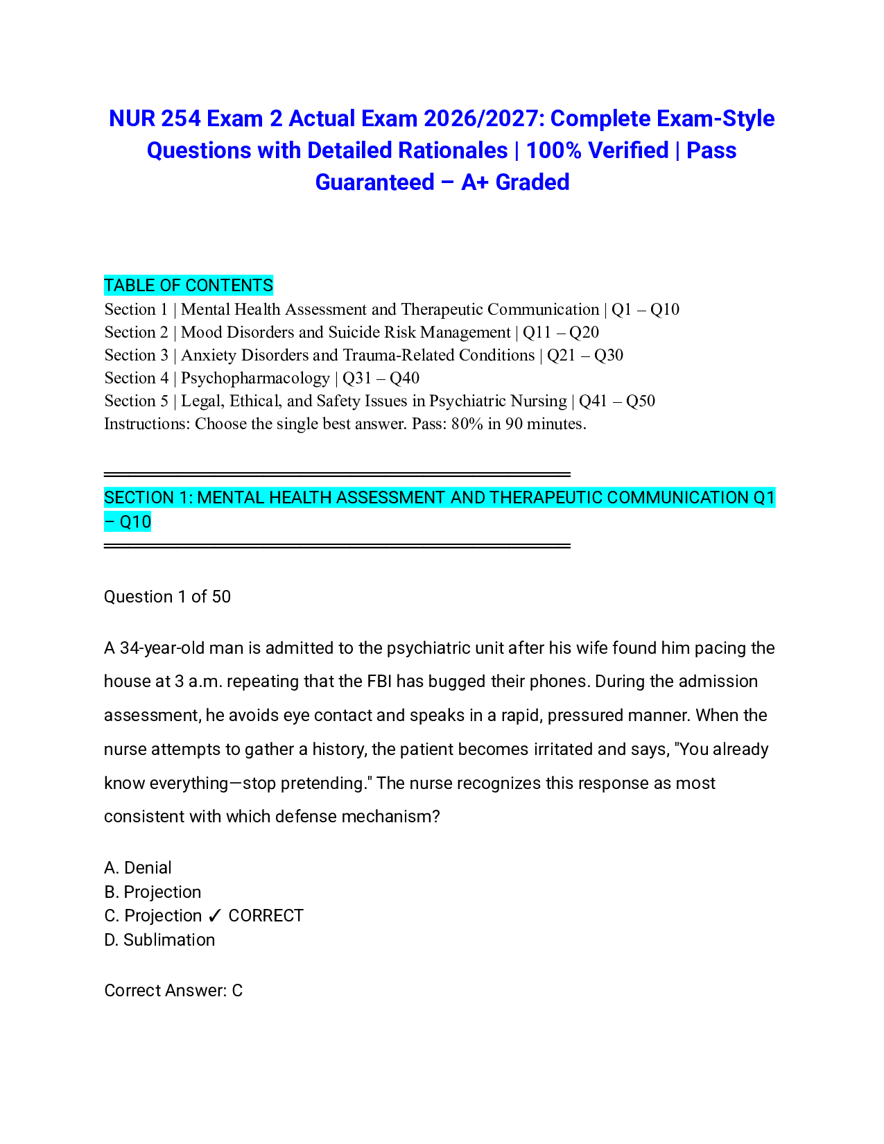 NUR 254 Exam 2 Actual Exam 2026/2027: Complete Exam-Style Questions with Detailed Rationales | 100% Verified | Pass Guaranteed – A+ Graded