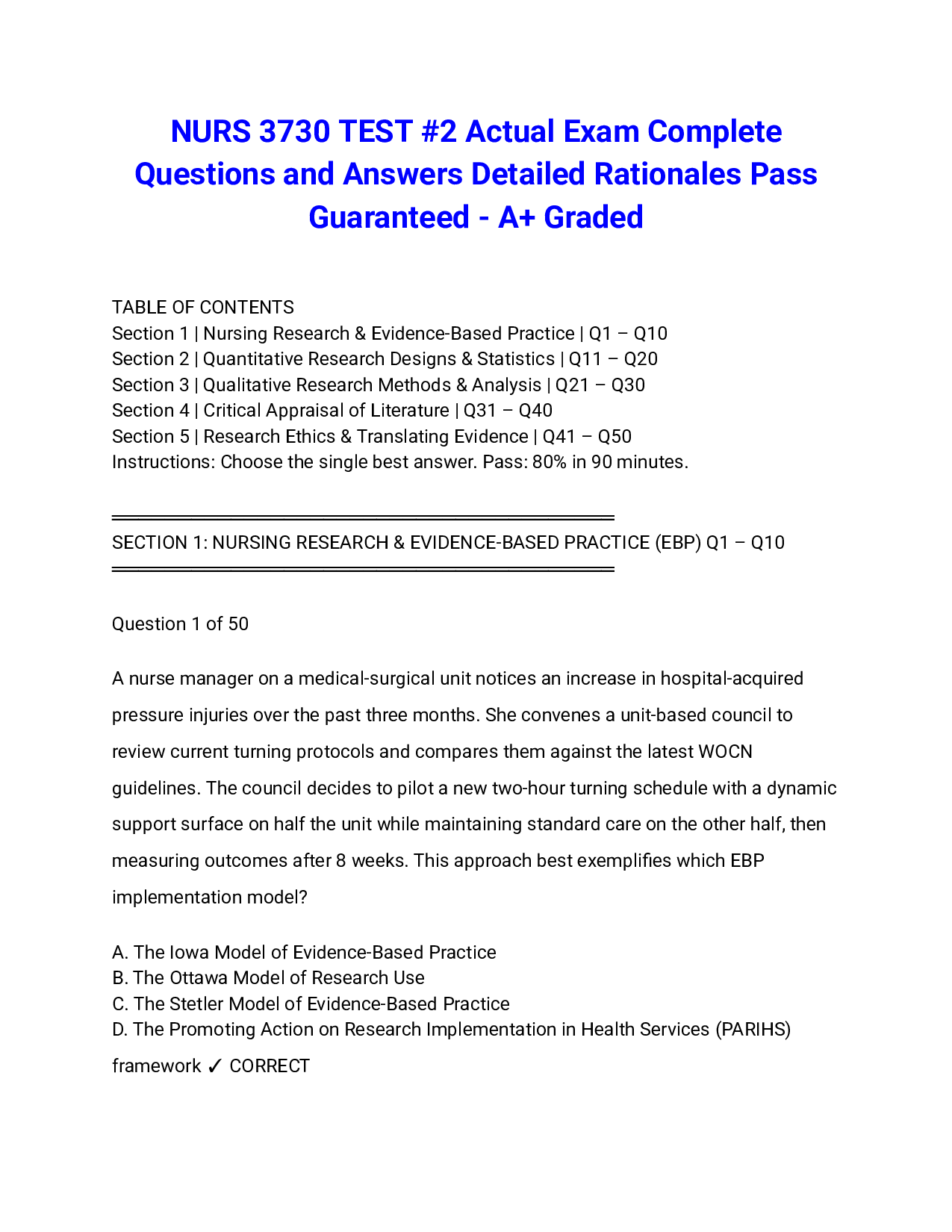 NURS 3730 TEST #2 Actual Exam Complete Questions and Answers Detailed Rationales Pass Guaranteed - A+ Graded