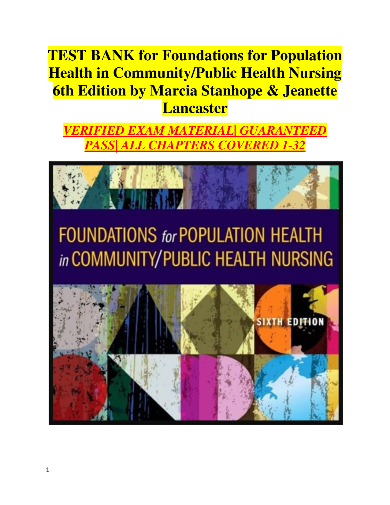 Foundations for Population Health in Community/Public Health Nursing 6th Edition Test Bank | All Chapters 1–32