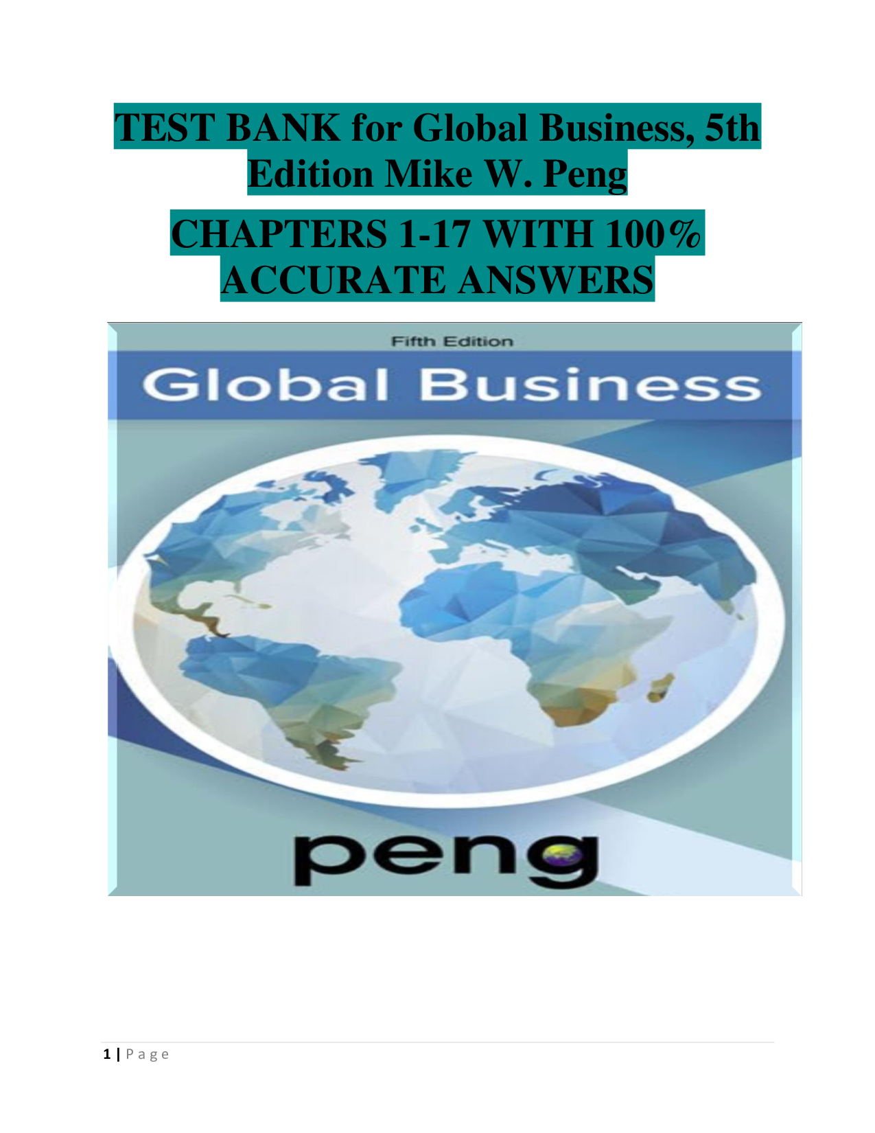 Global Business 5th Edition Mike W. Peng Test Bank | Chapters 1–17