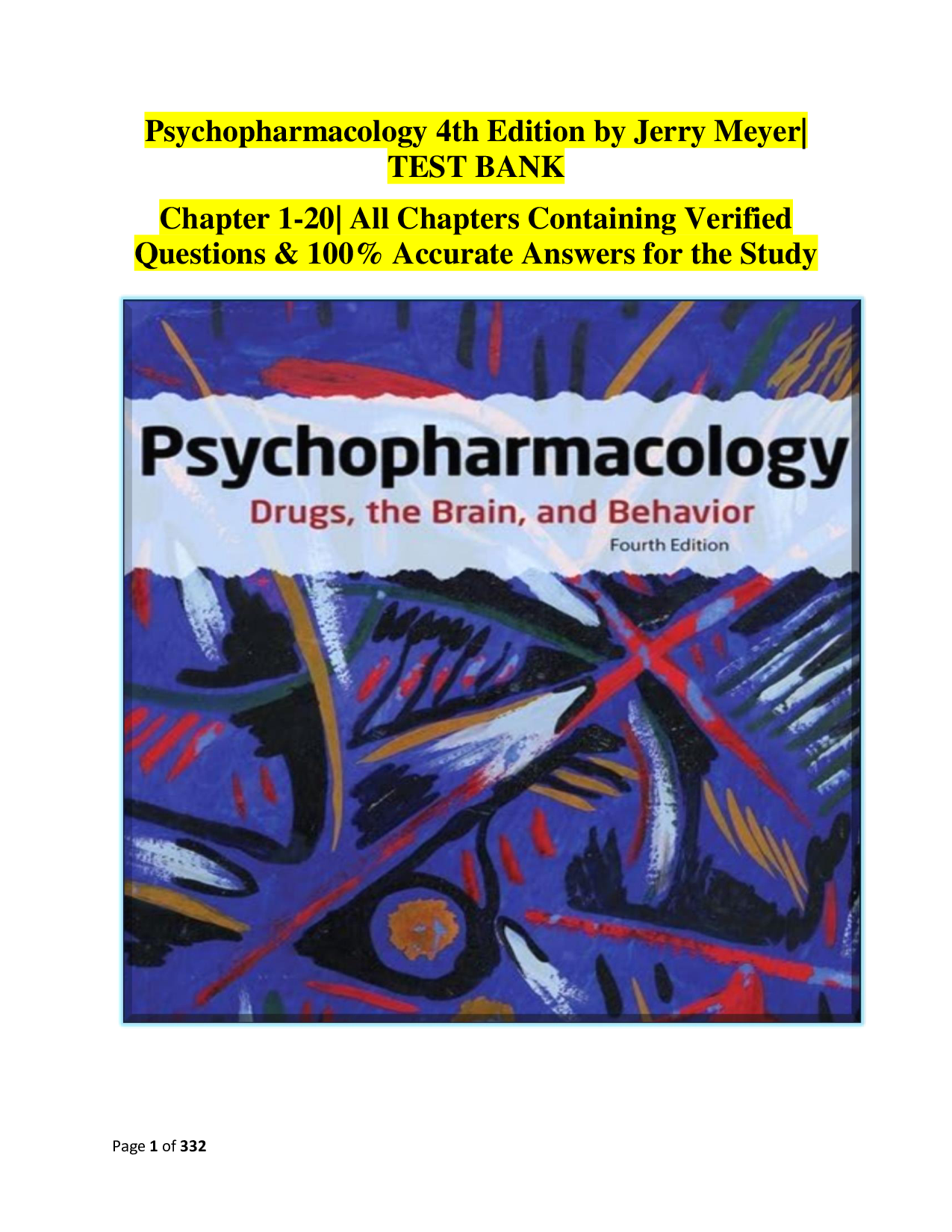 Psychopharmacology 4th Edition by Jerry Meyer – Comprehensive Test Bank