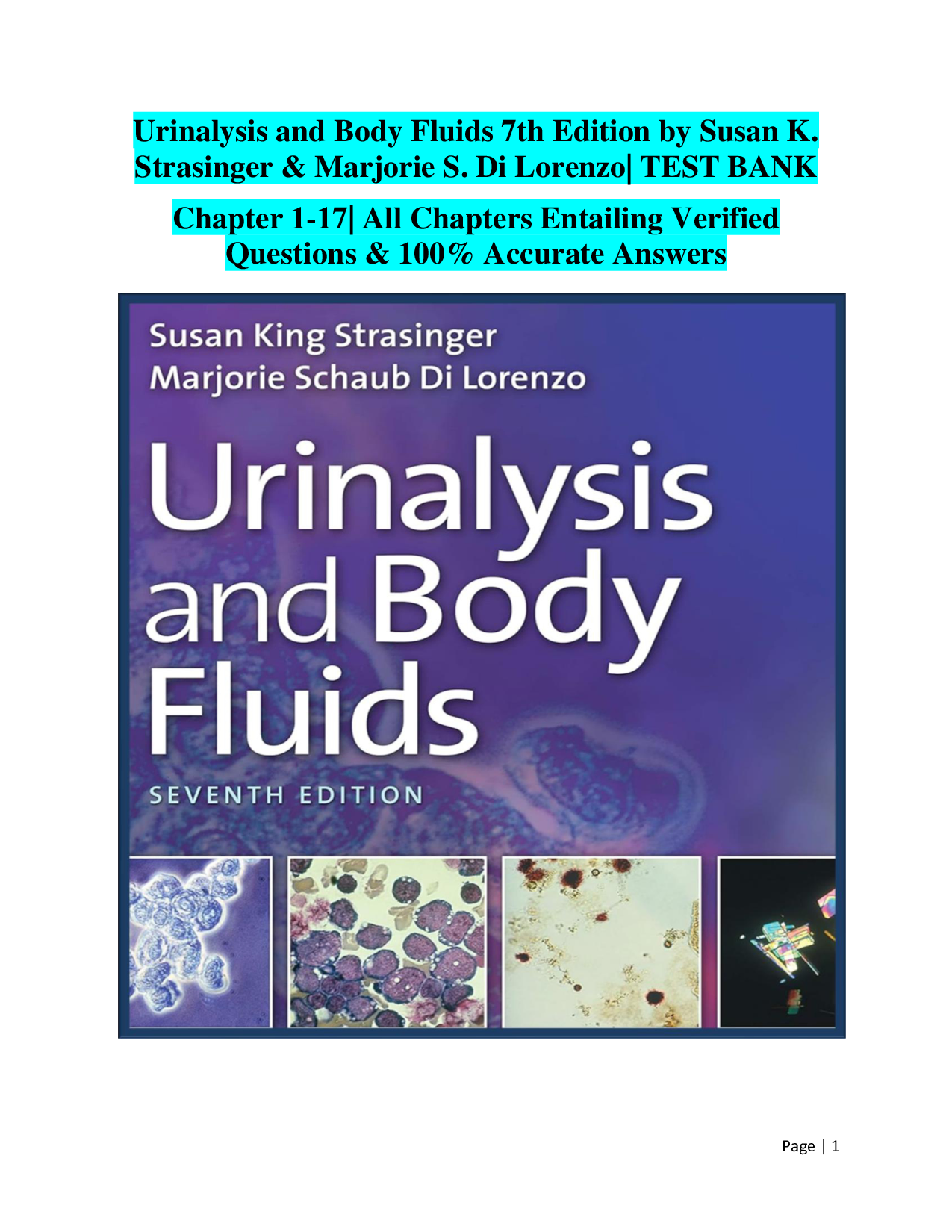 Urinalysis and Body Fluids (7th Edition) – Clinical Laboratory Science – Comprehensive Test Bank
