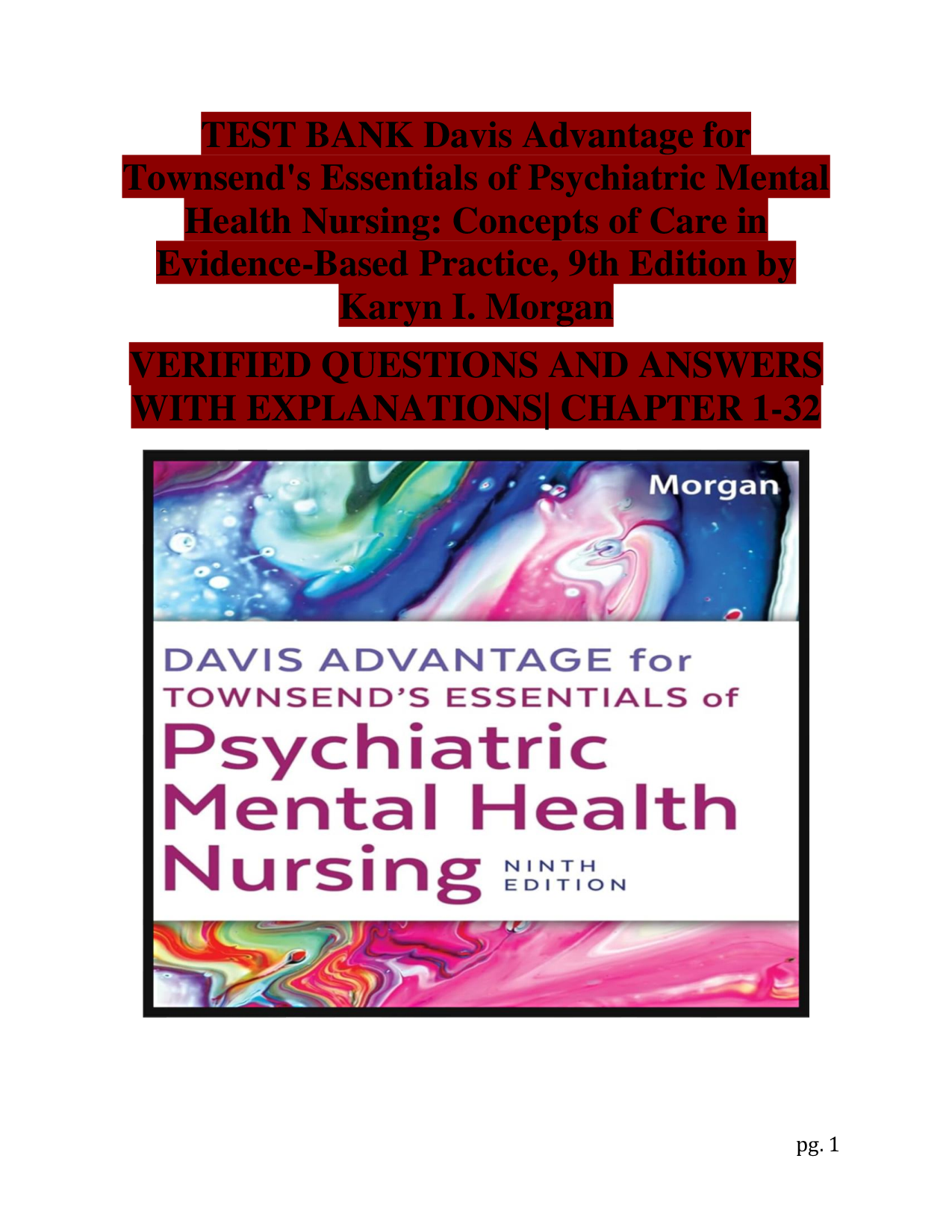 Townsend's Essentials of Psychiatric Mental Health Nursing – Concepts of Care in Evidence-Based Practice (9th Edition) – Test Bank by Karyn I. Morgan