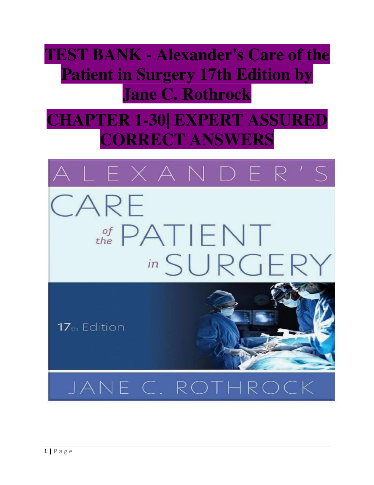 Alexander's Care of the Patient in Surgery 17th Edition – Comprehensive Test Bank