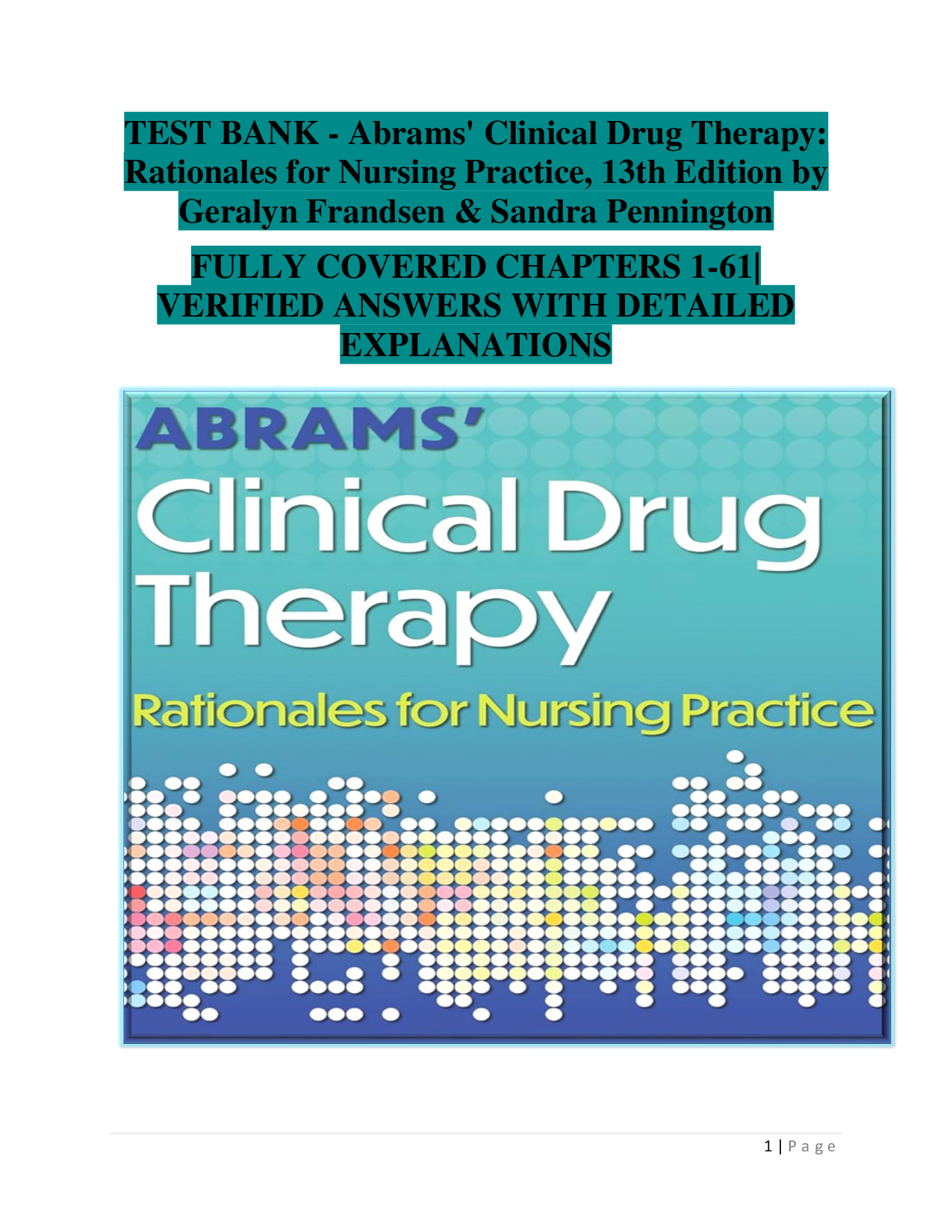 Abrams' Clinical Drug Therapy: Rationales for Nursing Practice (13th Edition) – Comprehensive Test Bank