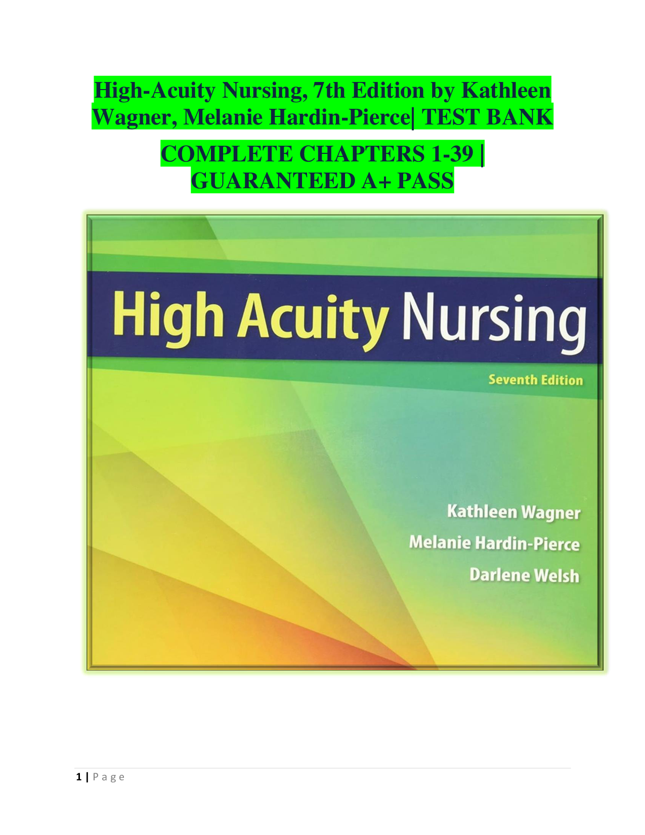 High-Acuity Nursing (7th Edition) – Complete Test Bank