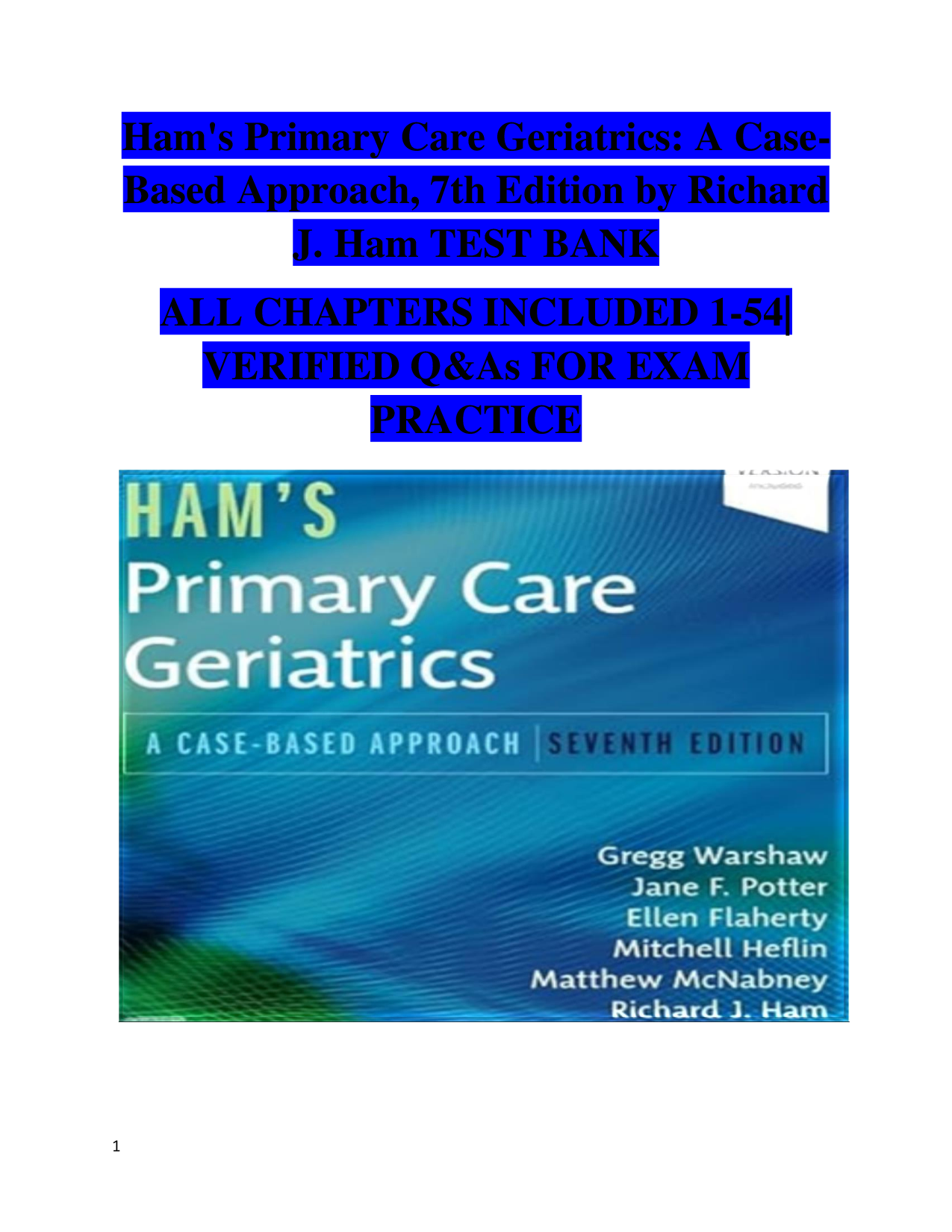 Ham's Primary Care Geriatrics 7th Edition Test Bank