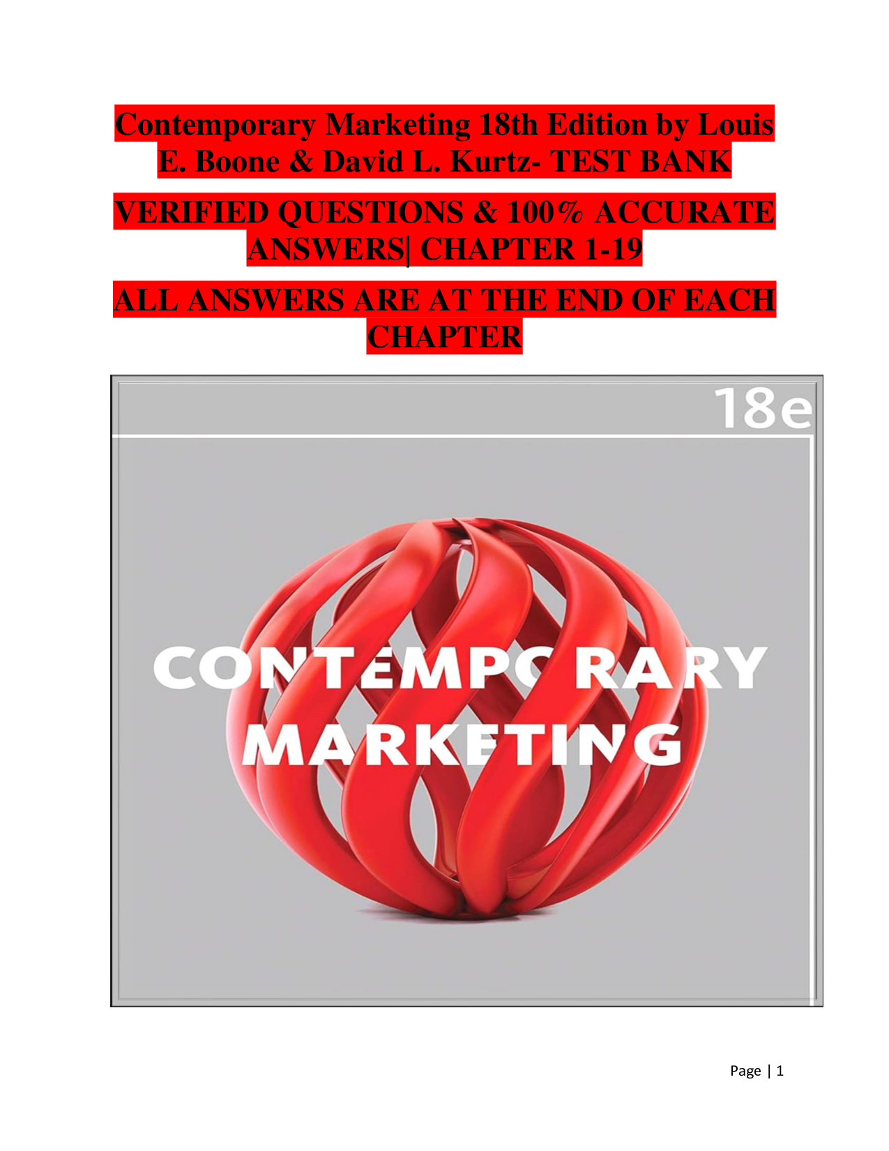 Contemporary Marketing 18th Edition by Louis E. Boone & David L. Kurtz – Comprehensive Test Bank