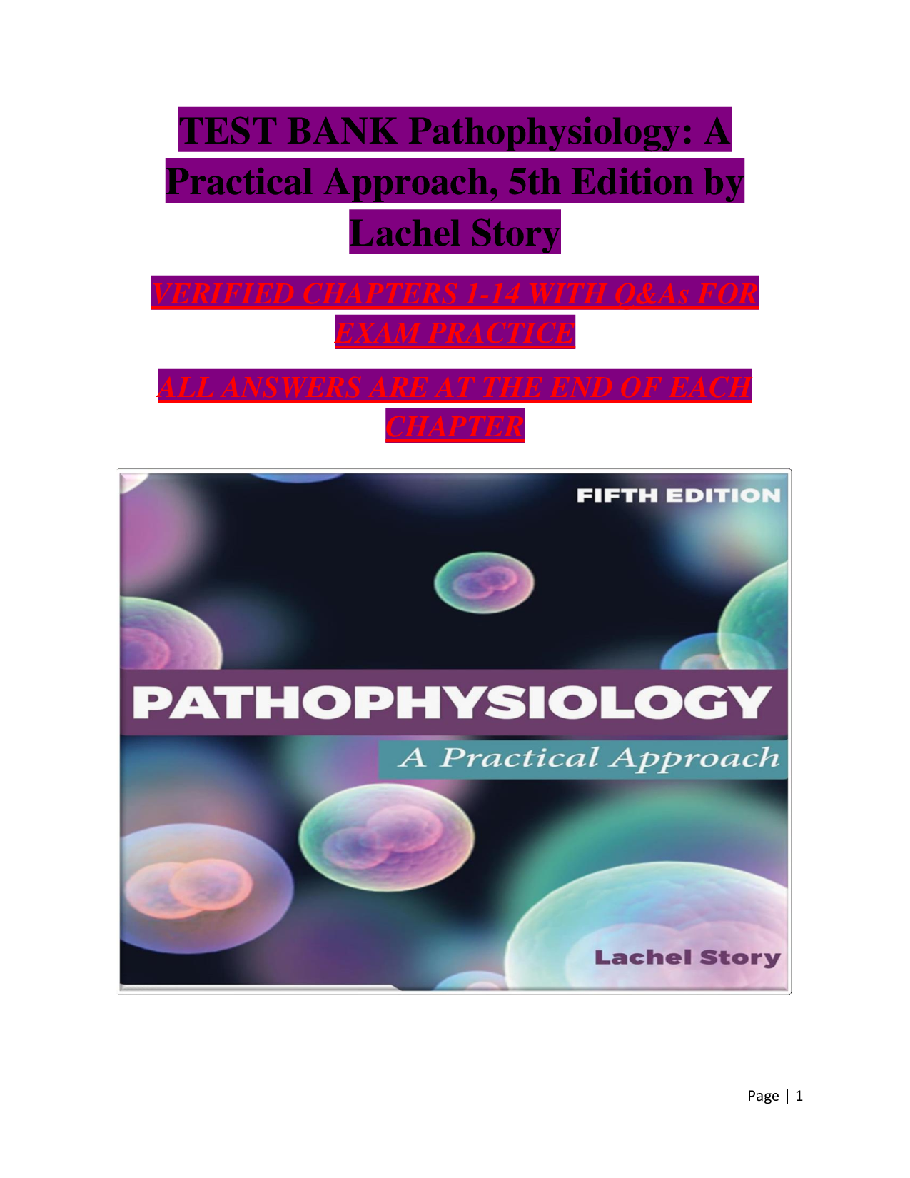 Pathophysiology – A Practical Approach, 5th Edition by Lachel Story | Complete Test Bank