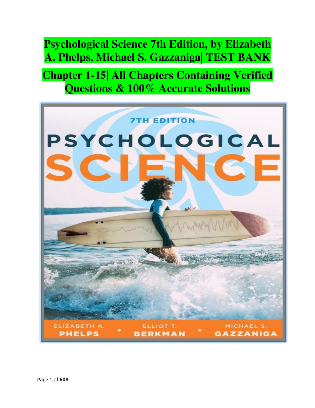 Psychological Science 7th Edition – Elizabeth A. Phelps & Michael S. Gazzaniga – Complete Test Bank