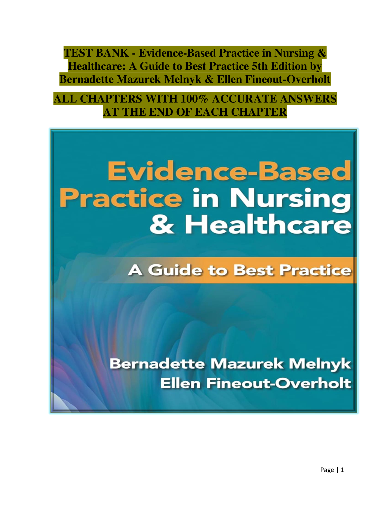 Evidence-Based Practice in Nursing & Healthcare 5th Edition by Bernadette Mazurek Melnyk & Ellen Fineout-Overholt | Complete Test Bank