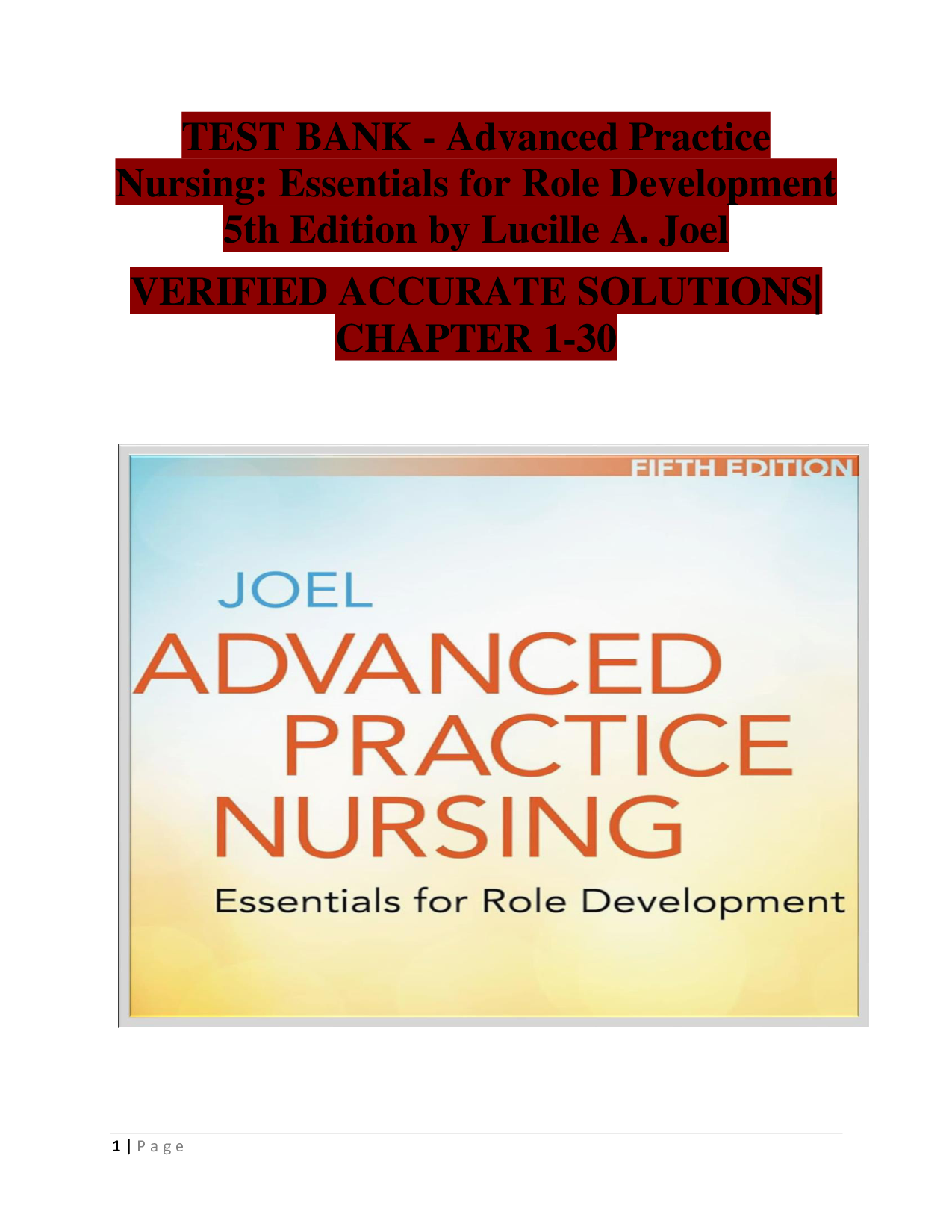 Advanced Practice Nursing: Essentials for Role Development (5th Edition) – Lucille A. Joel – Complete Test Bank