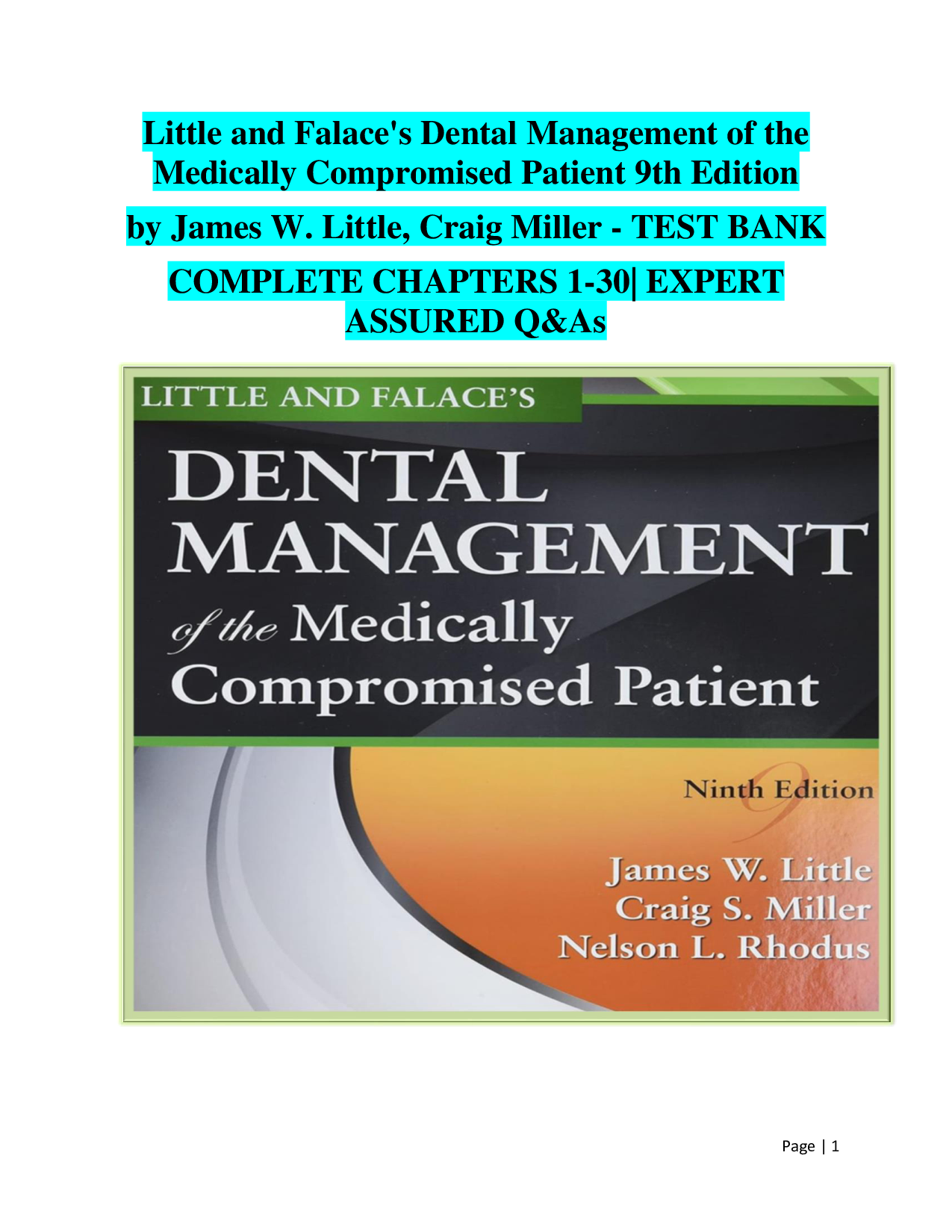 Little and Falace's Dental Management of the Medically Compromised Patient 9th Edition – Test Bank