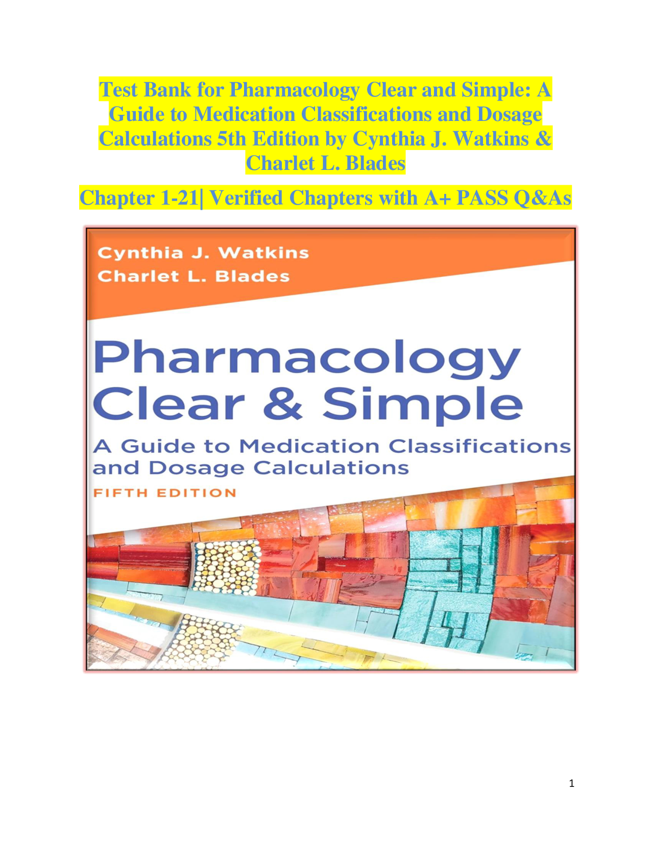 Pharmacology Clear and Simple (5th Edition) Complete Test Bank with Questions and Answers
