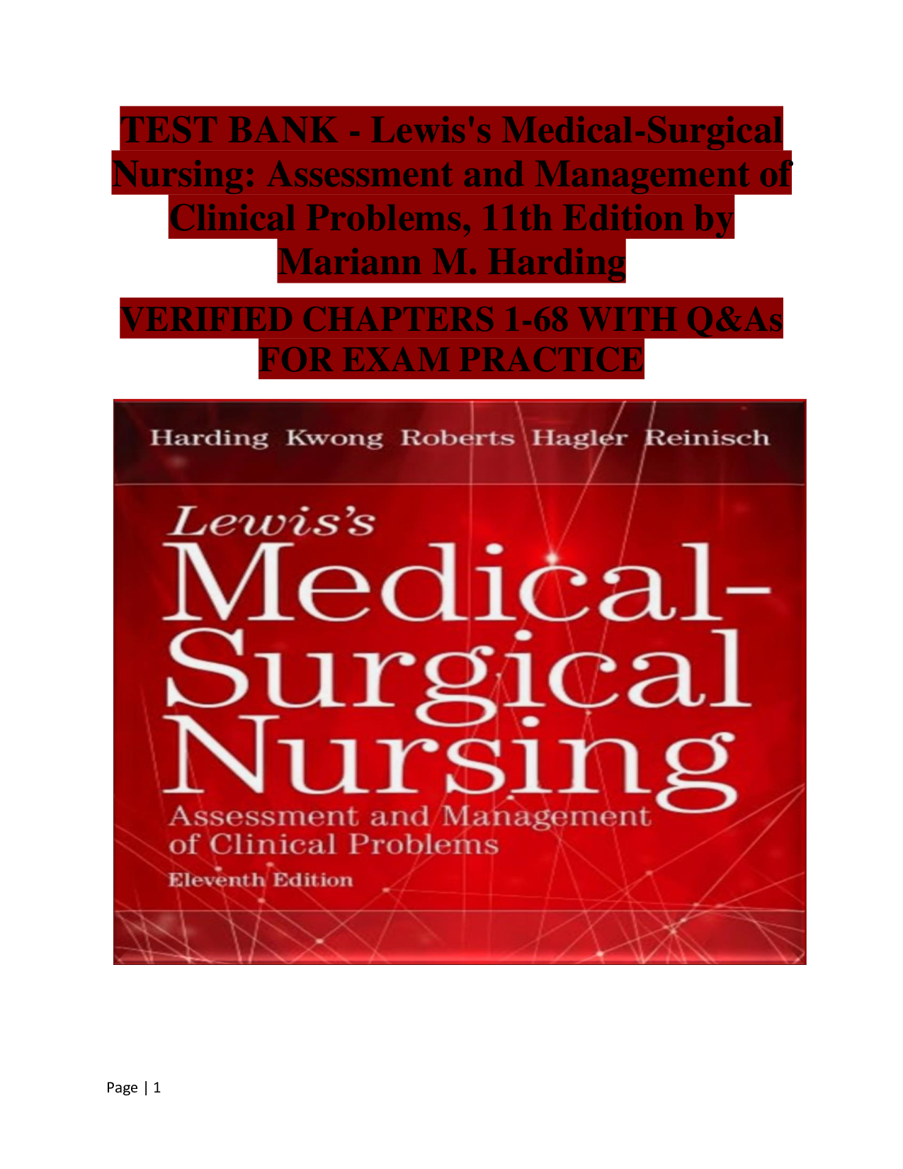 Lewis's Medical-Surgical Nursing 11th Edition, Assessment and Management of Clinical Problems, Comprehensive NCLEX Test Bank