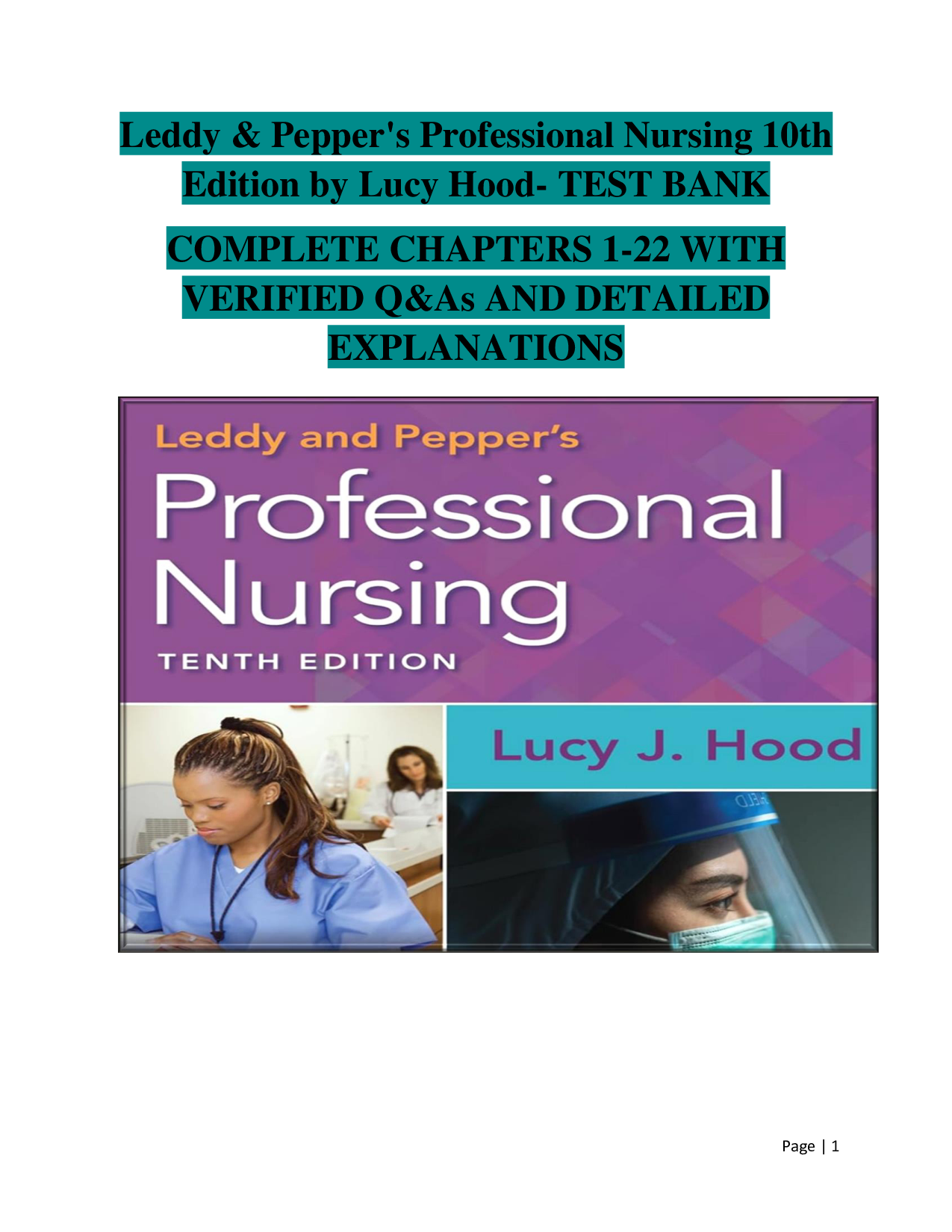 Leddy & Pepper's Professional Nursing 10th Edition – Complete Test Bank