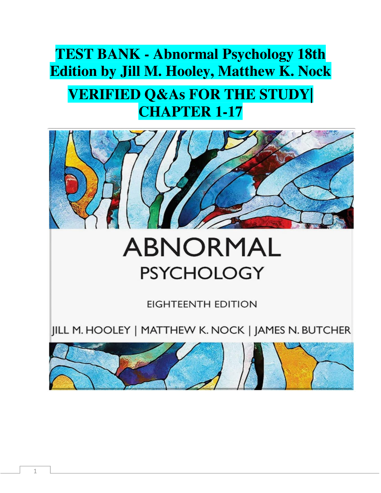 Abnormal Psychology (18th Edition) by Jill M. Hooley & Matthew K. Nock – Complete Test Bank