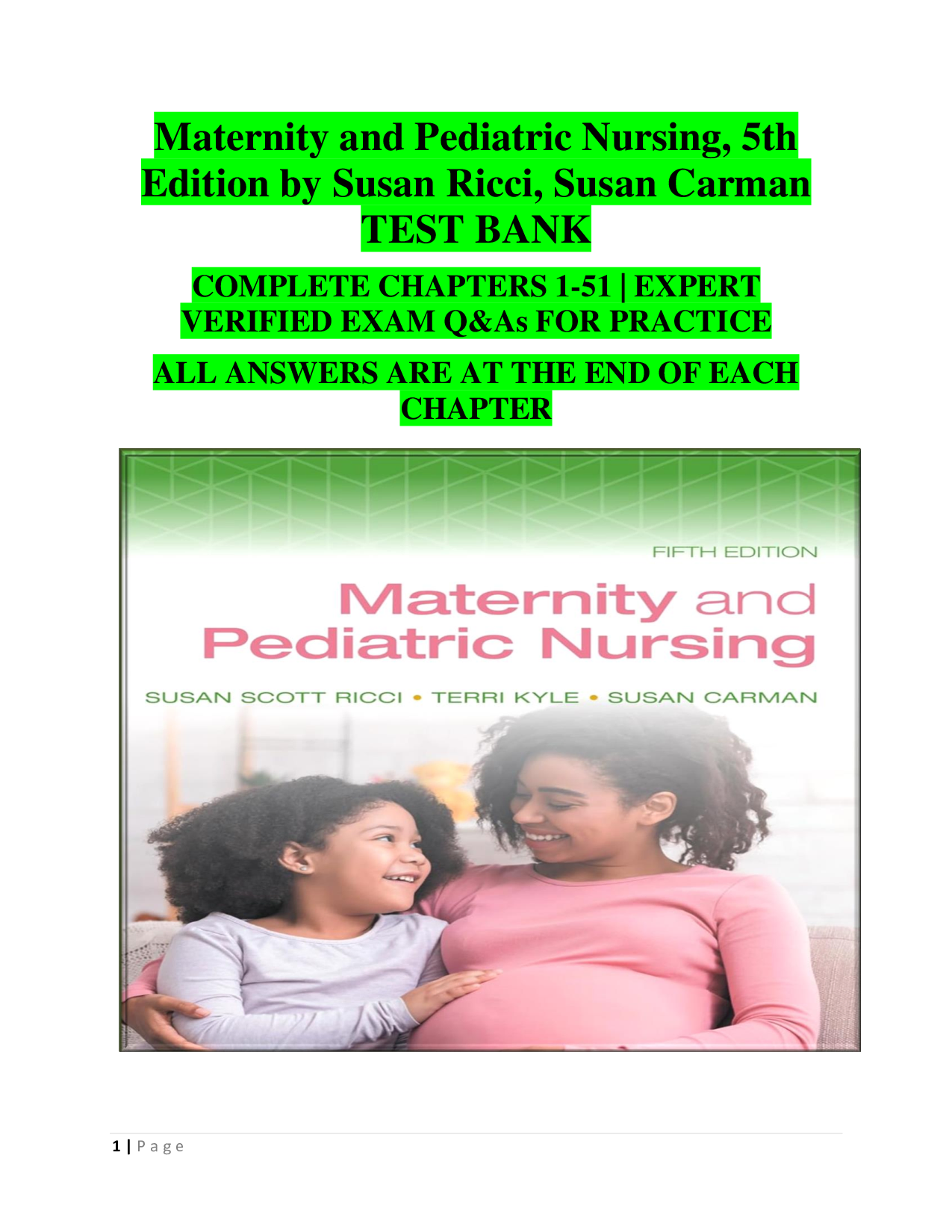 Maternity and Pediatric Nursing (5th Edition) – Susan Ricci & Susan Carman – Test Bank