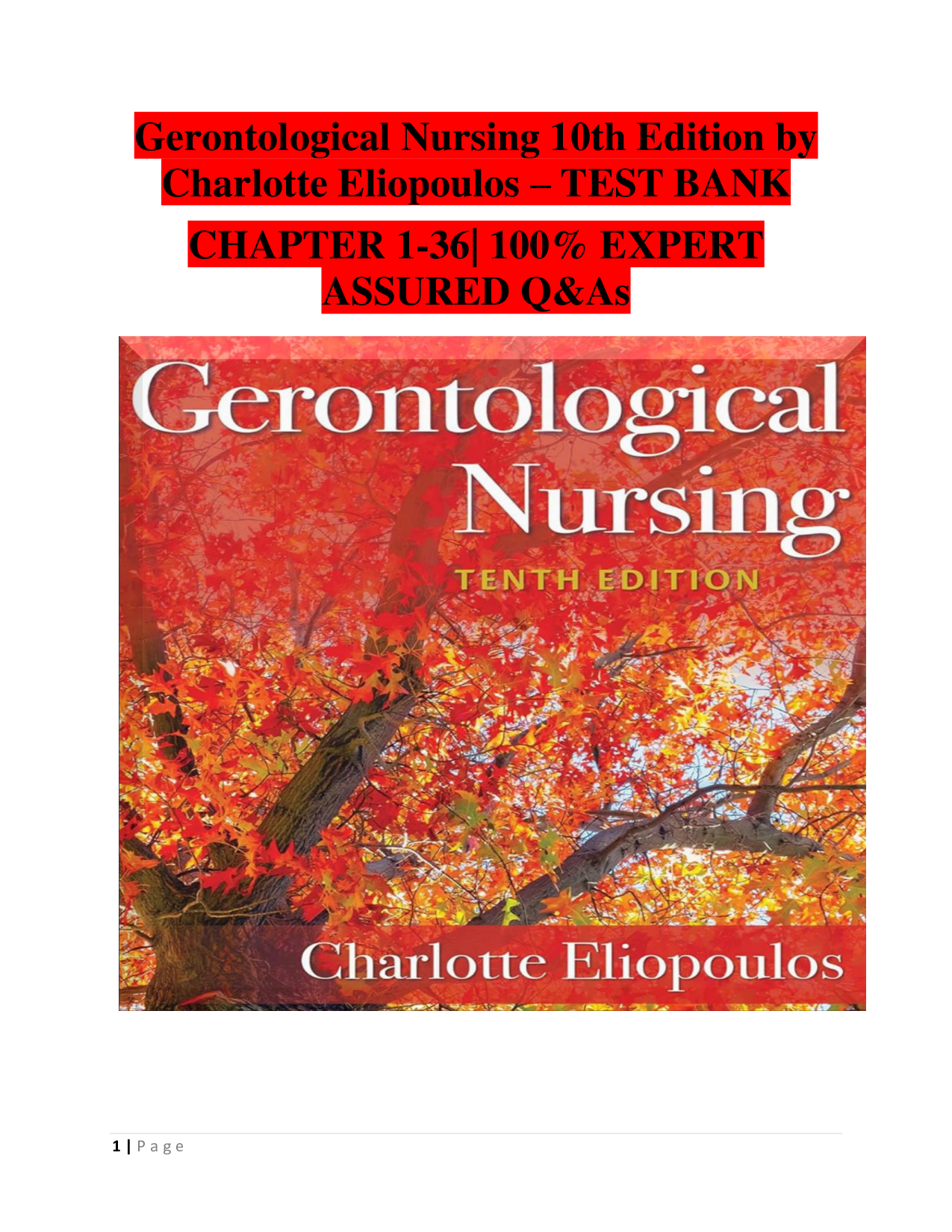 Gerontological Nursing (10th Edition) – Charlotte Eliopoulos | Comprehensive Test Bank