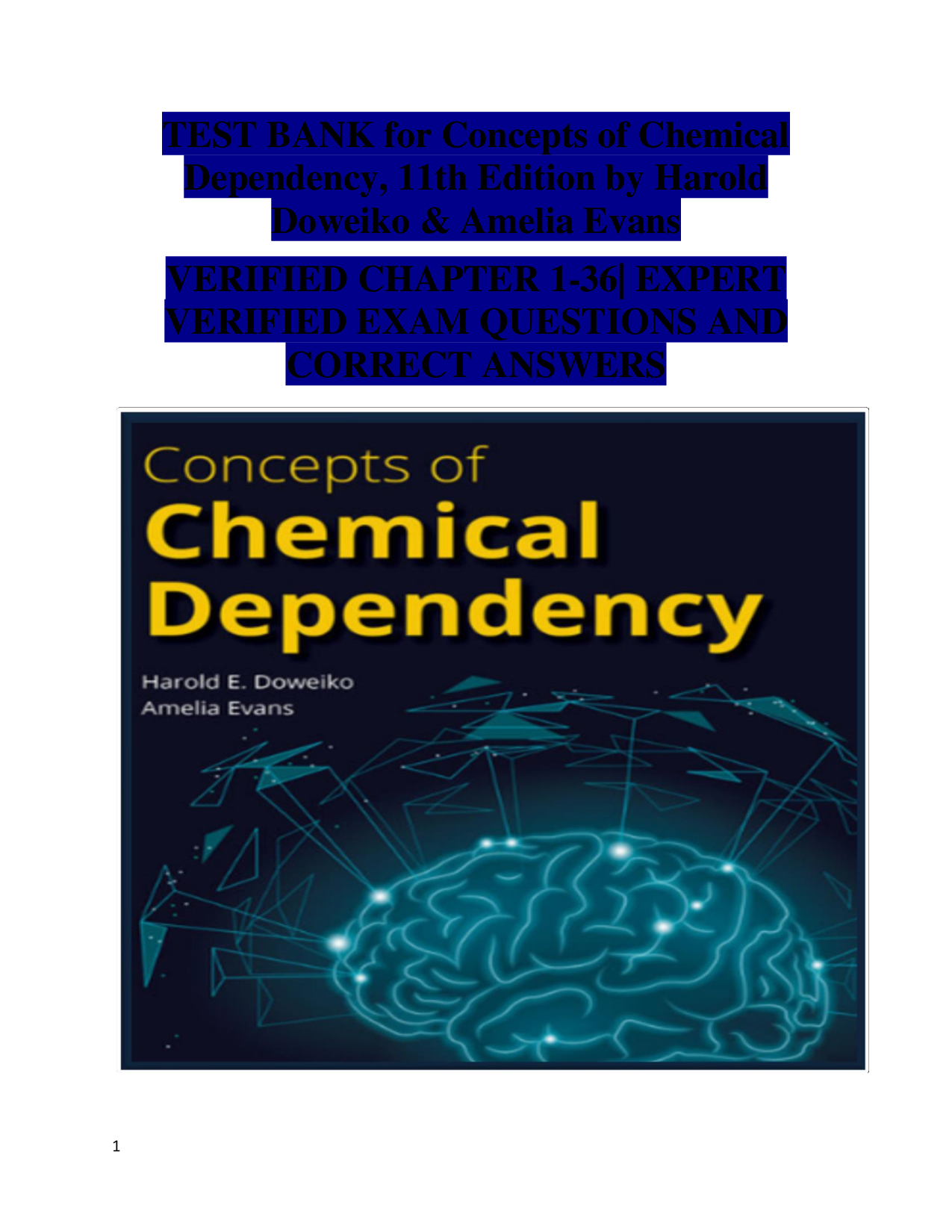 Concepts of Chemical Dependency (11th Edition) by Harold Doweiko & Amelia Evans – Test Bank