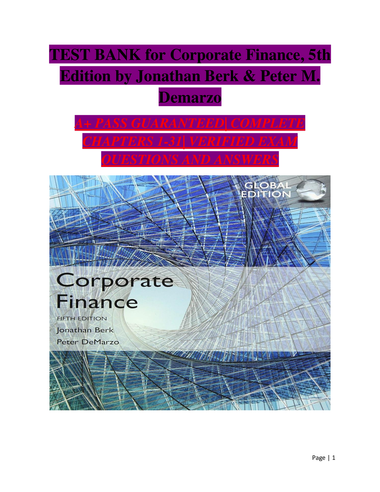 Corporate Finance (5th Edition) by Jonathan Berk & Peter DeMarzo – Test Bank