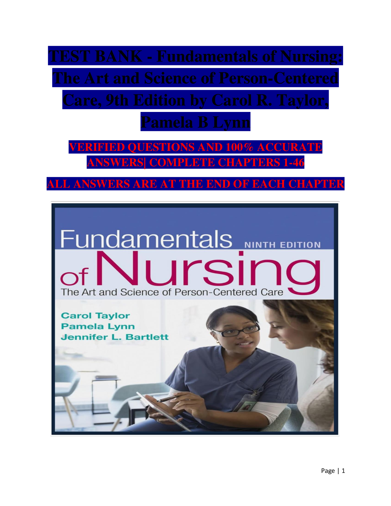 Fundamentals of Nursing – The Art and Science of Person-Centered Care (9th Edition), Test Bank