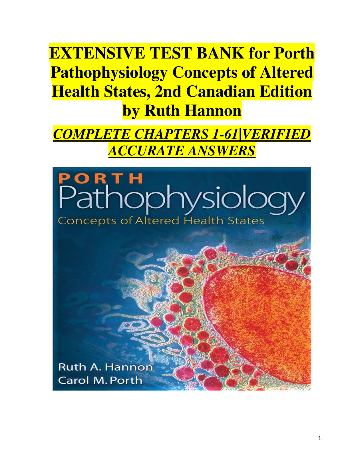 Porth Pathophysiology Concepts of Altered Health States, 2nd Canadian Edition – Ruth Hannon – Comprehensive Test Bank