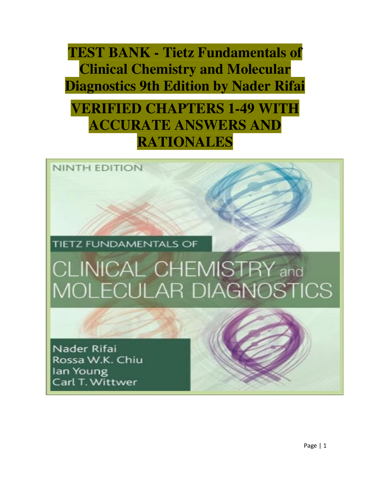 Tietz Fundamentals of Clinical Chemistry and Molecular Diagnostics 9th Edition by Nader Rifai – Comprehensive Test Bank
