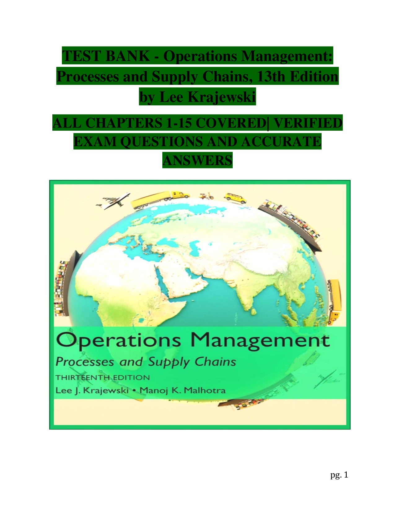 Operations Management: Processes and Supply Chains 13th Edition Test Bank | Lee Krajewski | Complete Chapters 1–15