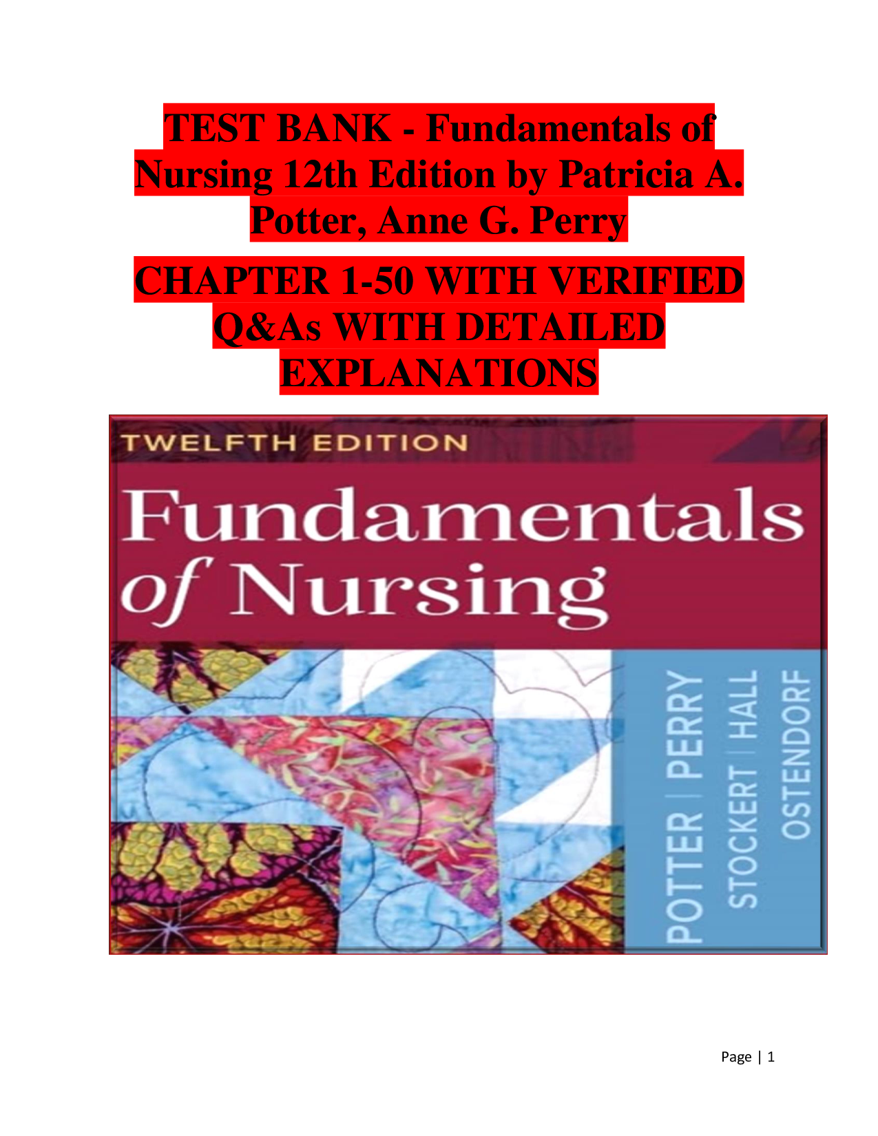 Fundamentals of Nursing (12th Edition) – Patricia A. Potter & Anne G. Perry – Test Bank