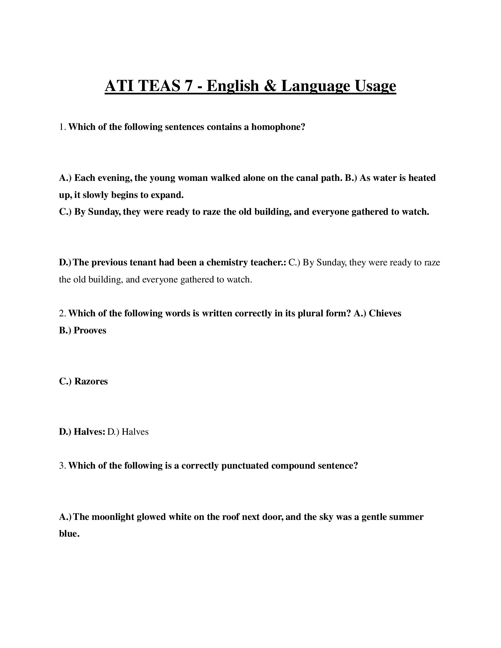 TEAS 7 English and Language Usage Exam Questions with Answers