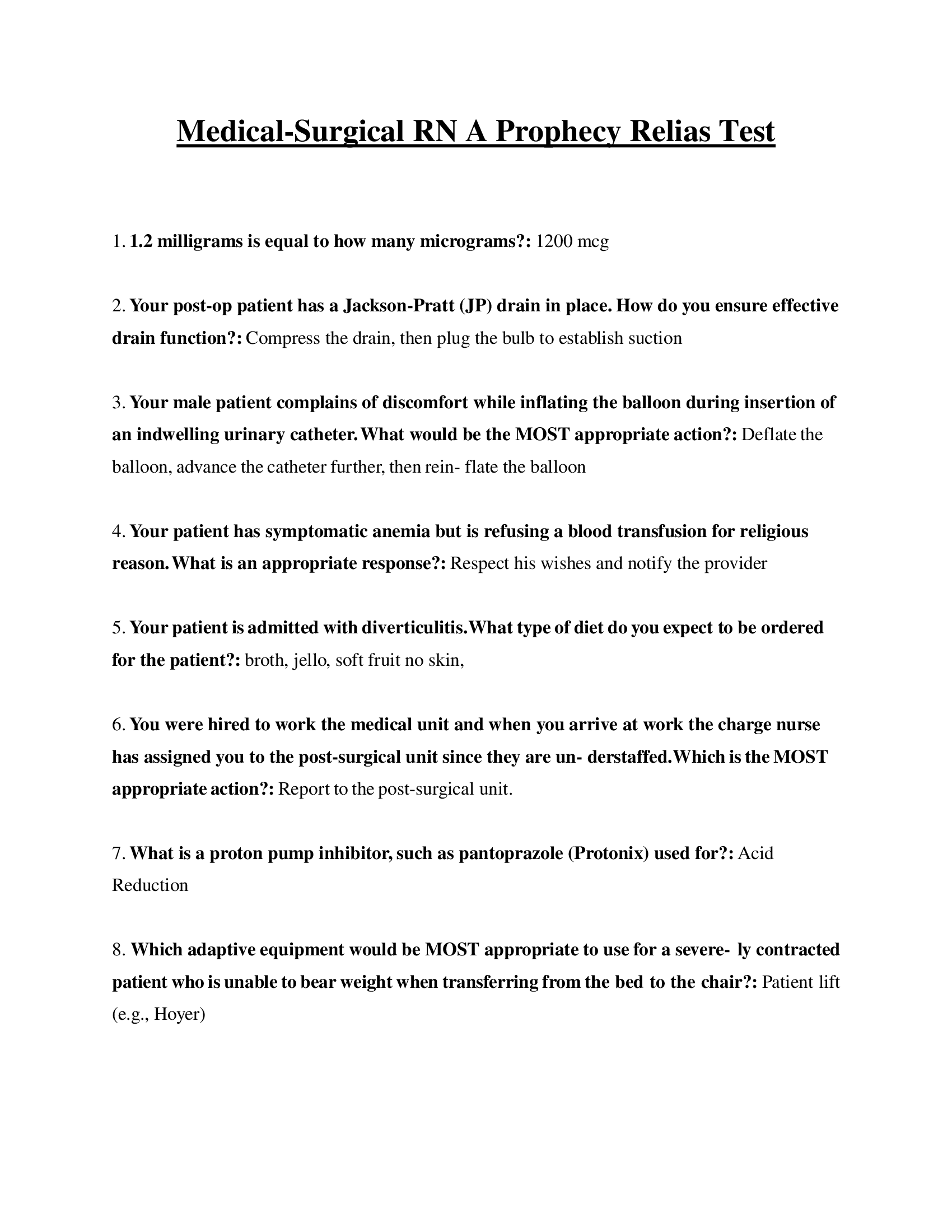 Medical-Surgical RN A Prophecy Relias Test 2023