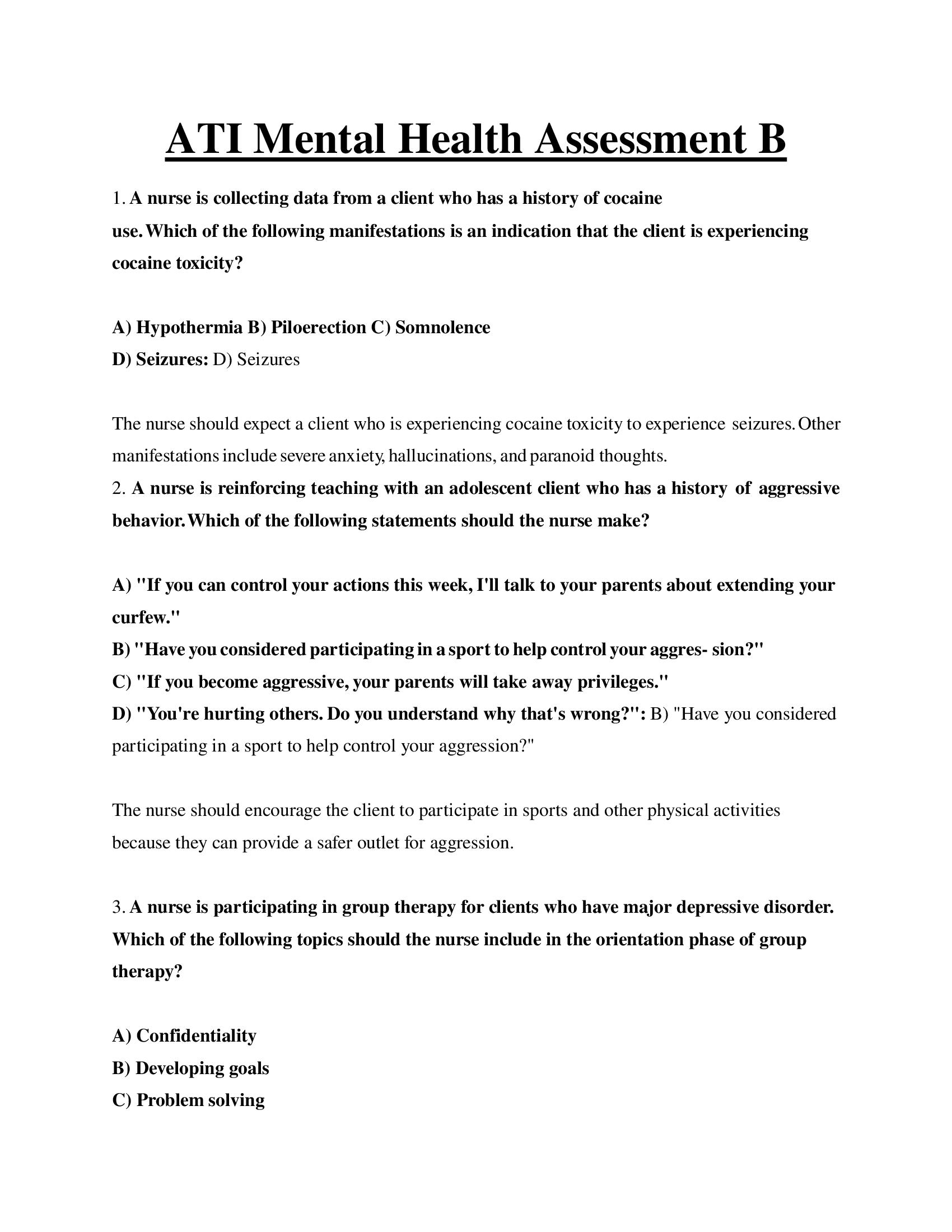 ATI Mental Health Assessment B