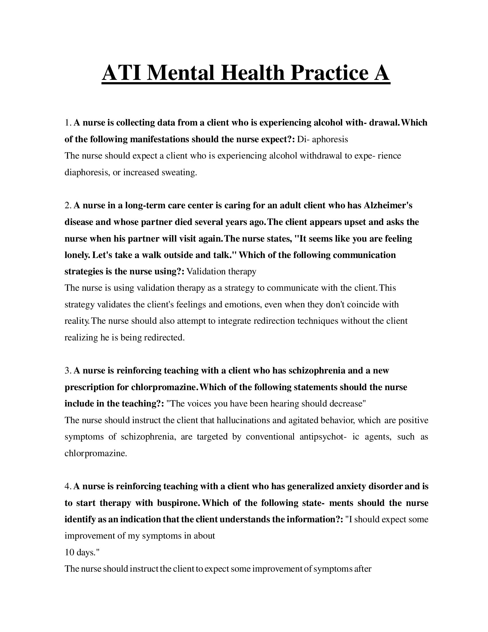 ATI Mental Health Practice A