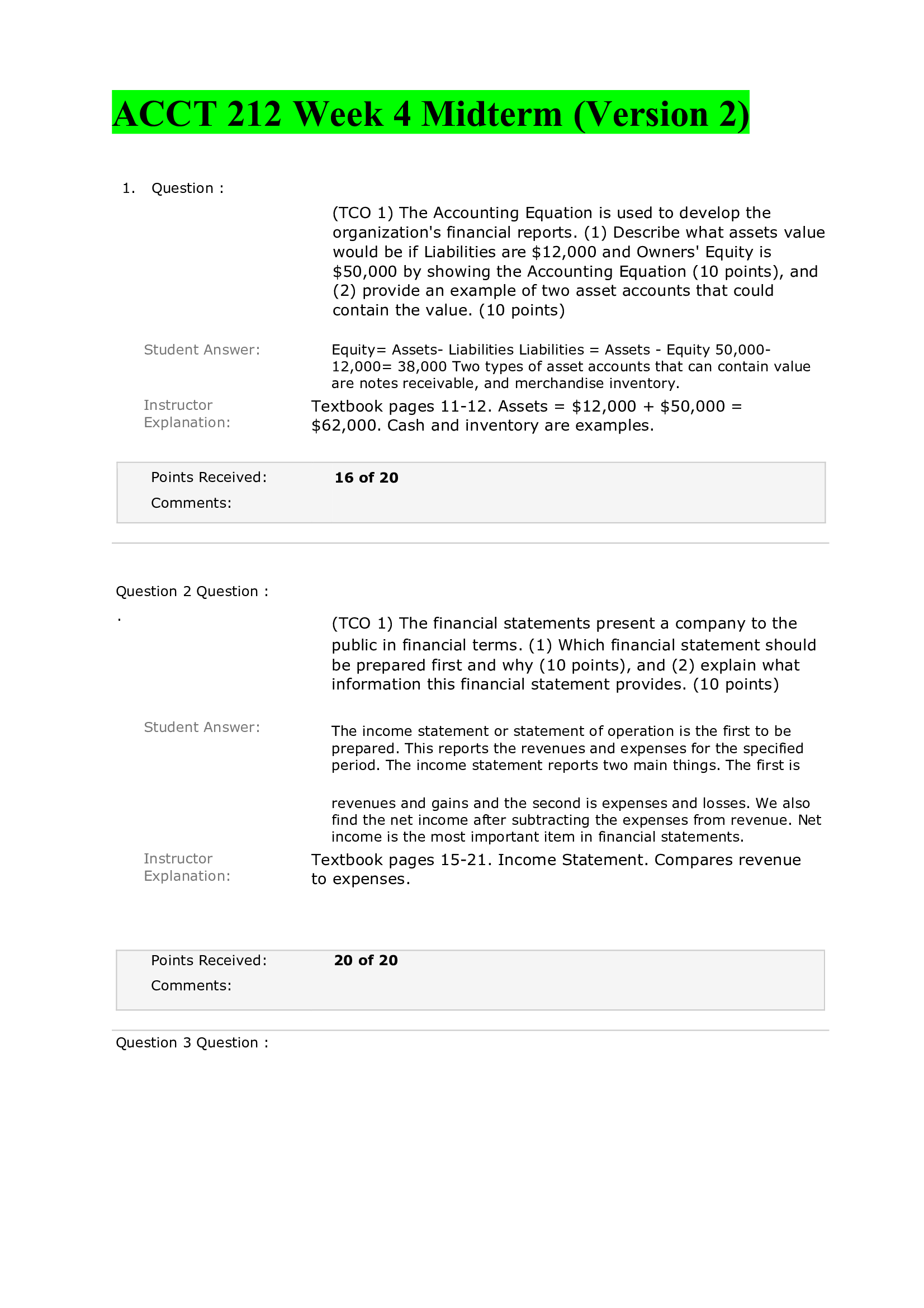 ACCT 212 Week 4 Midterm (Version 2) 2022
