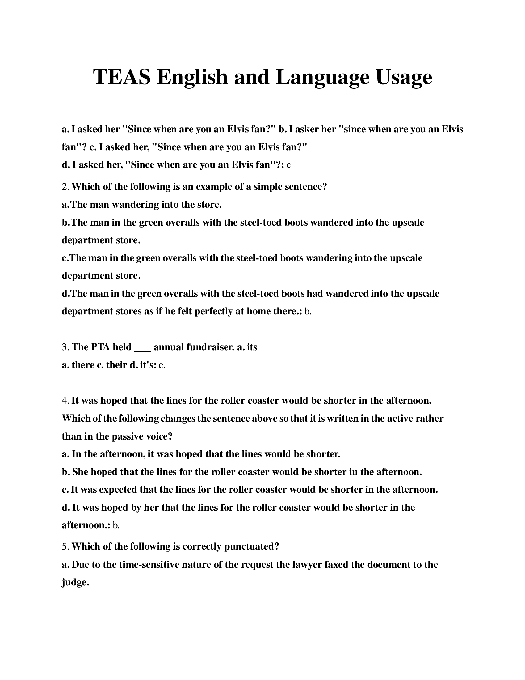 TEAS English and Language Usage questions and answers