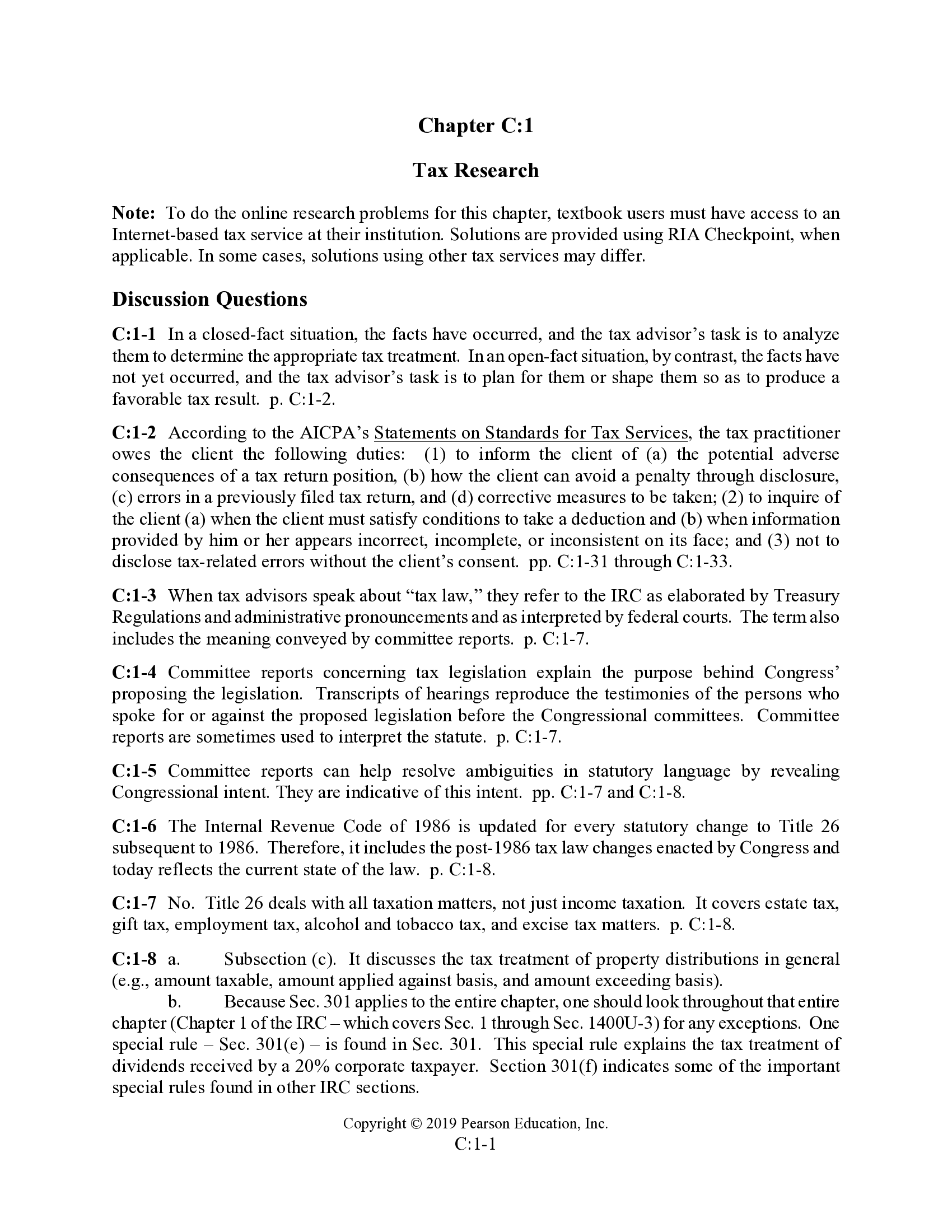 Solution Manual for Pearsons Federal Taxation 2019 Individuals 32nd Edition by Rupert