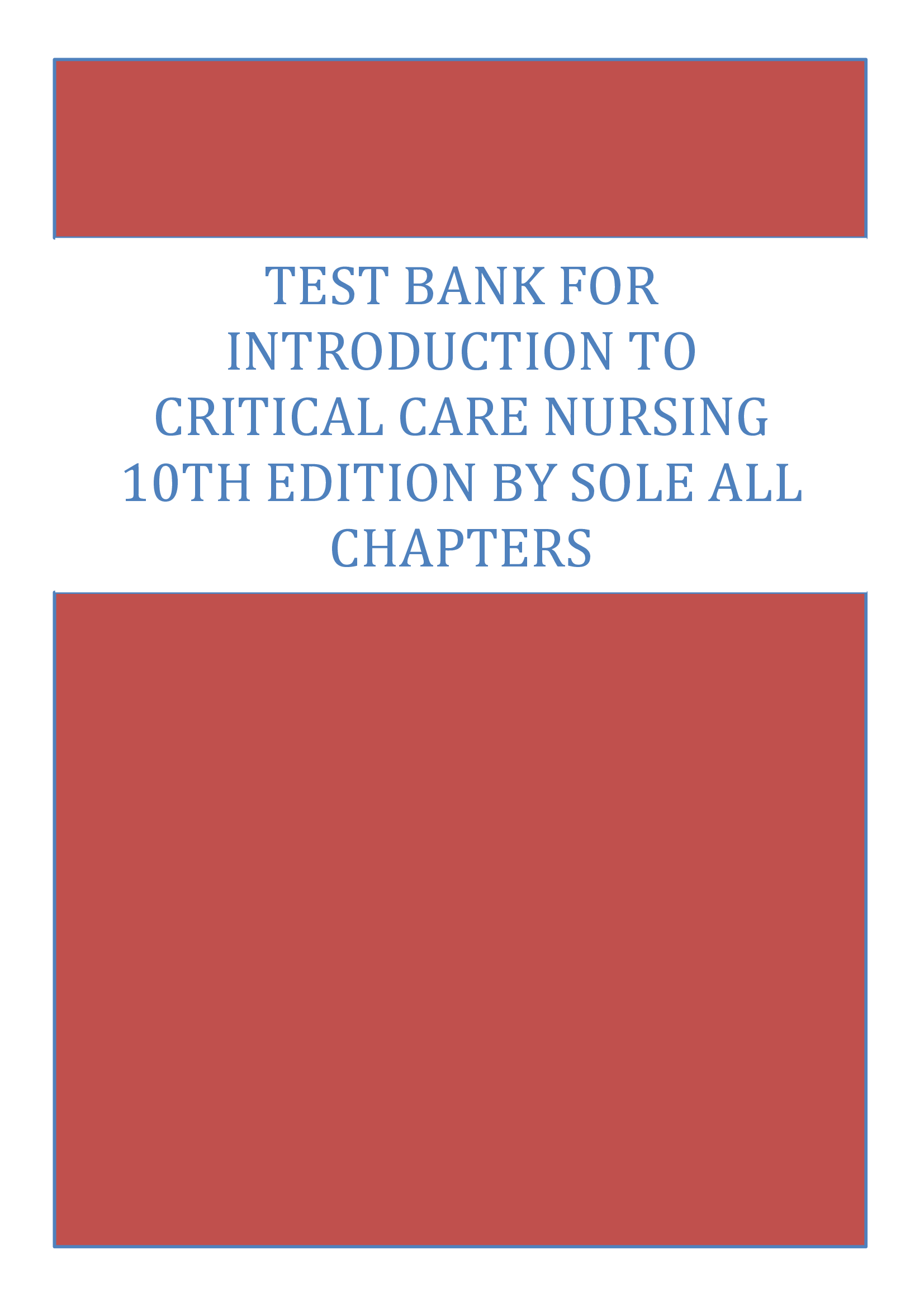 Test Bank For Introduction To Critical Care Nursing 10th Edition By Sole All Chapters