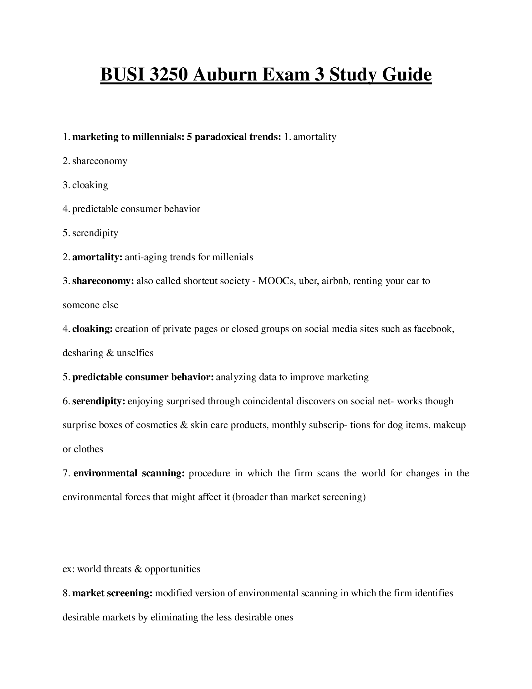 BUSI 3250 Auburn Exam 3 Study Guide 2023