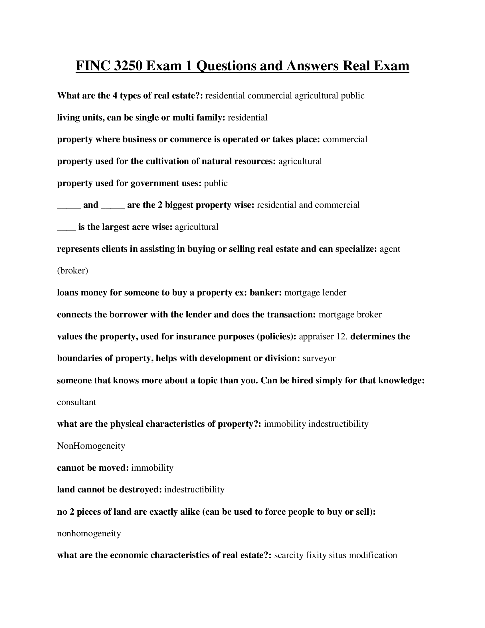 FINC 3250 Exam 1 Questions and Answers 2023 Real Exam