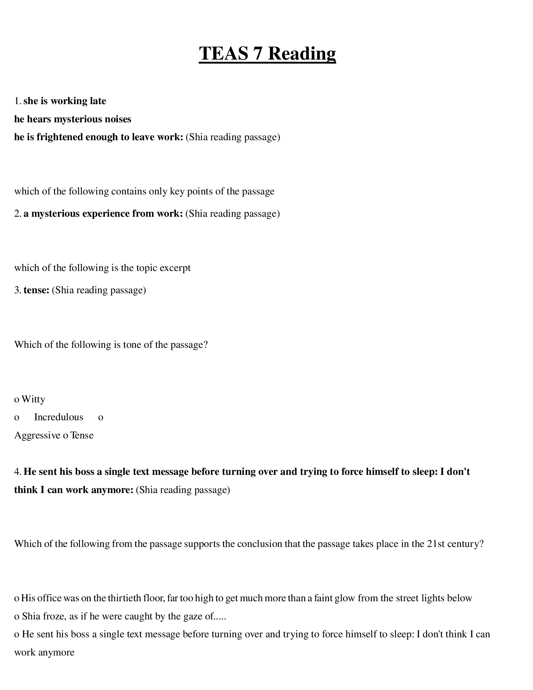 TEAS 7 Reading practice test questions and answers