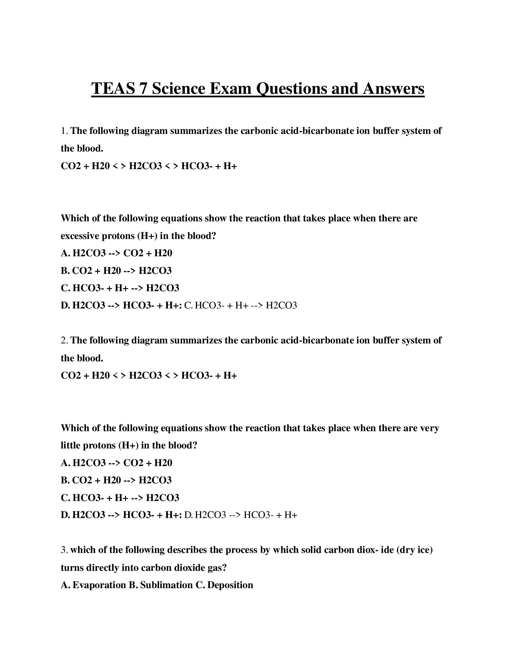 TEAS 7 Science Exam Questions and Answers